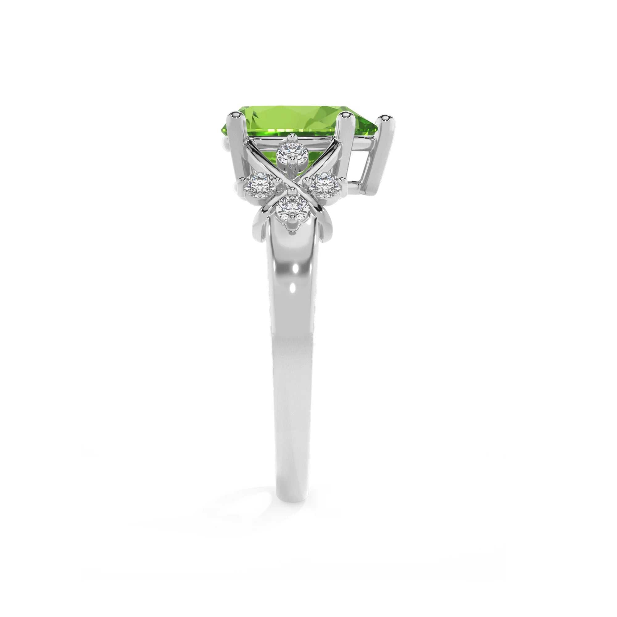 natural peridot pear solitaire rings in platinum