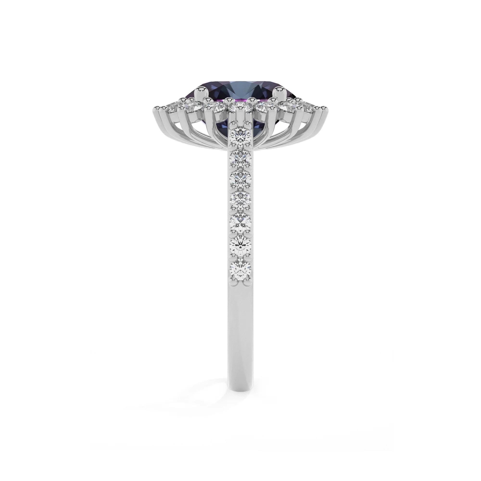 lab grown alexandrite round solitaire rings in sterling silver