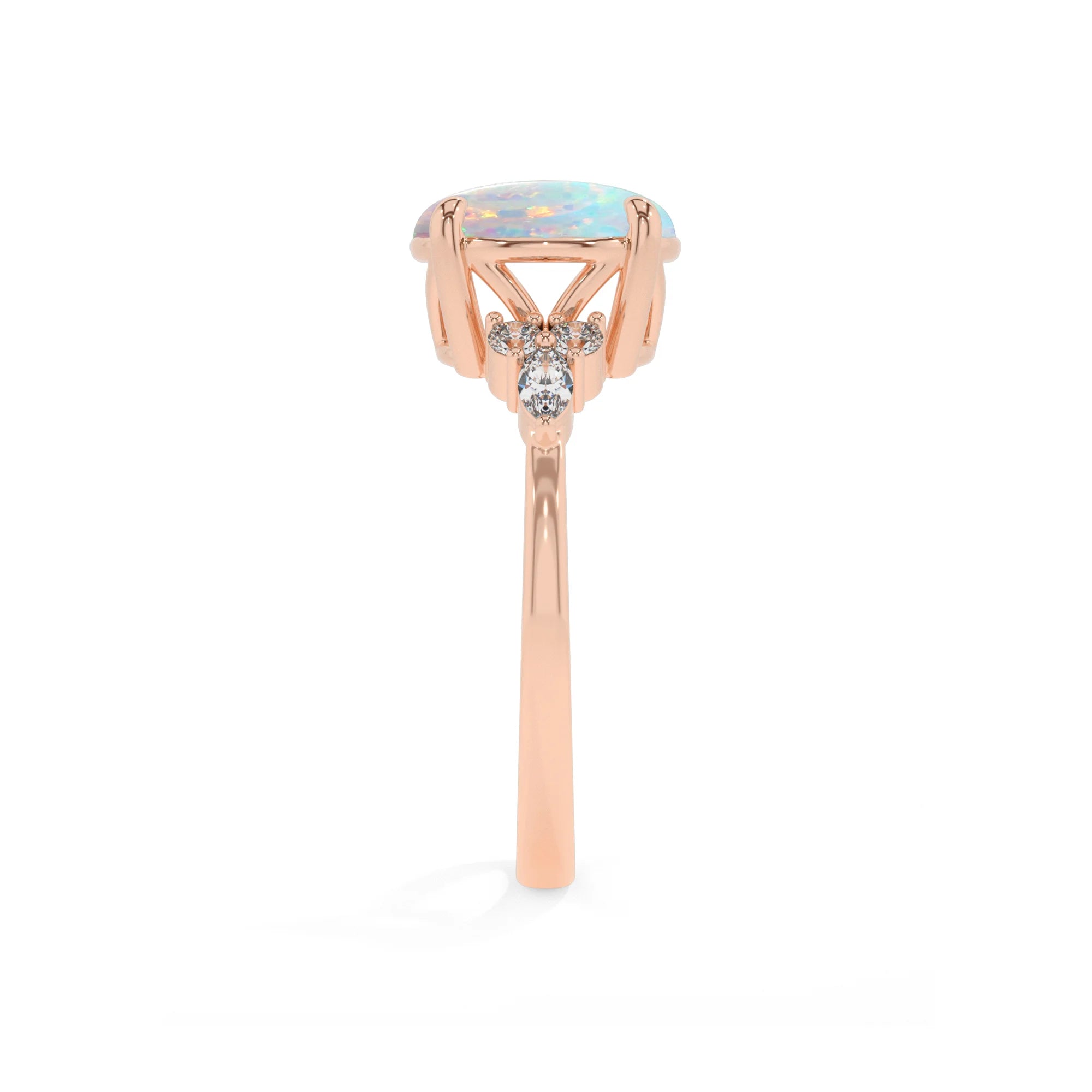 lab grown opal round solitaire rings in rose gold