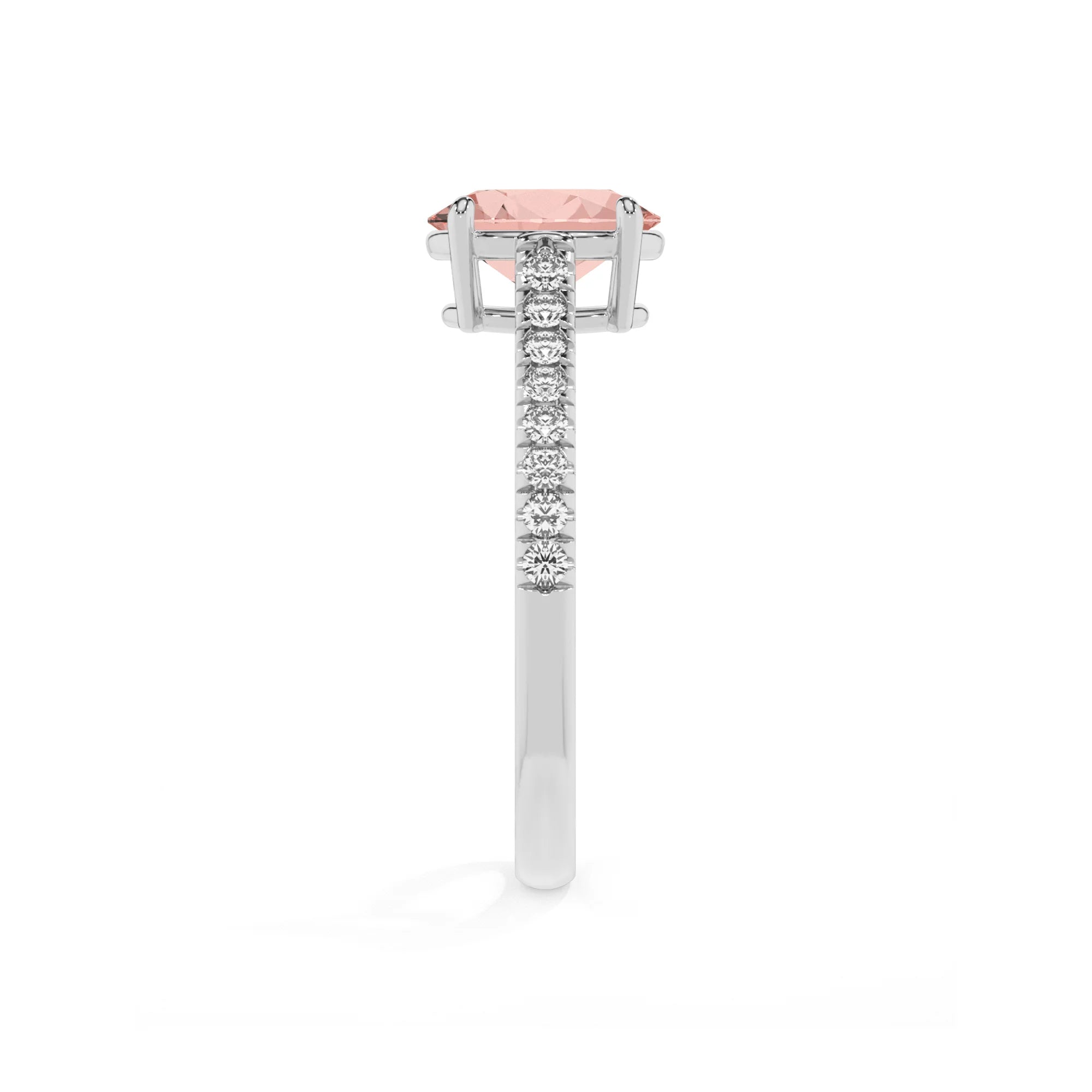 lab grown morganite oval half eternity solitaire engagement rings in sterling silver