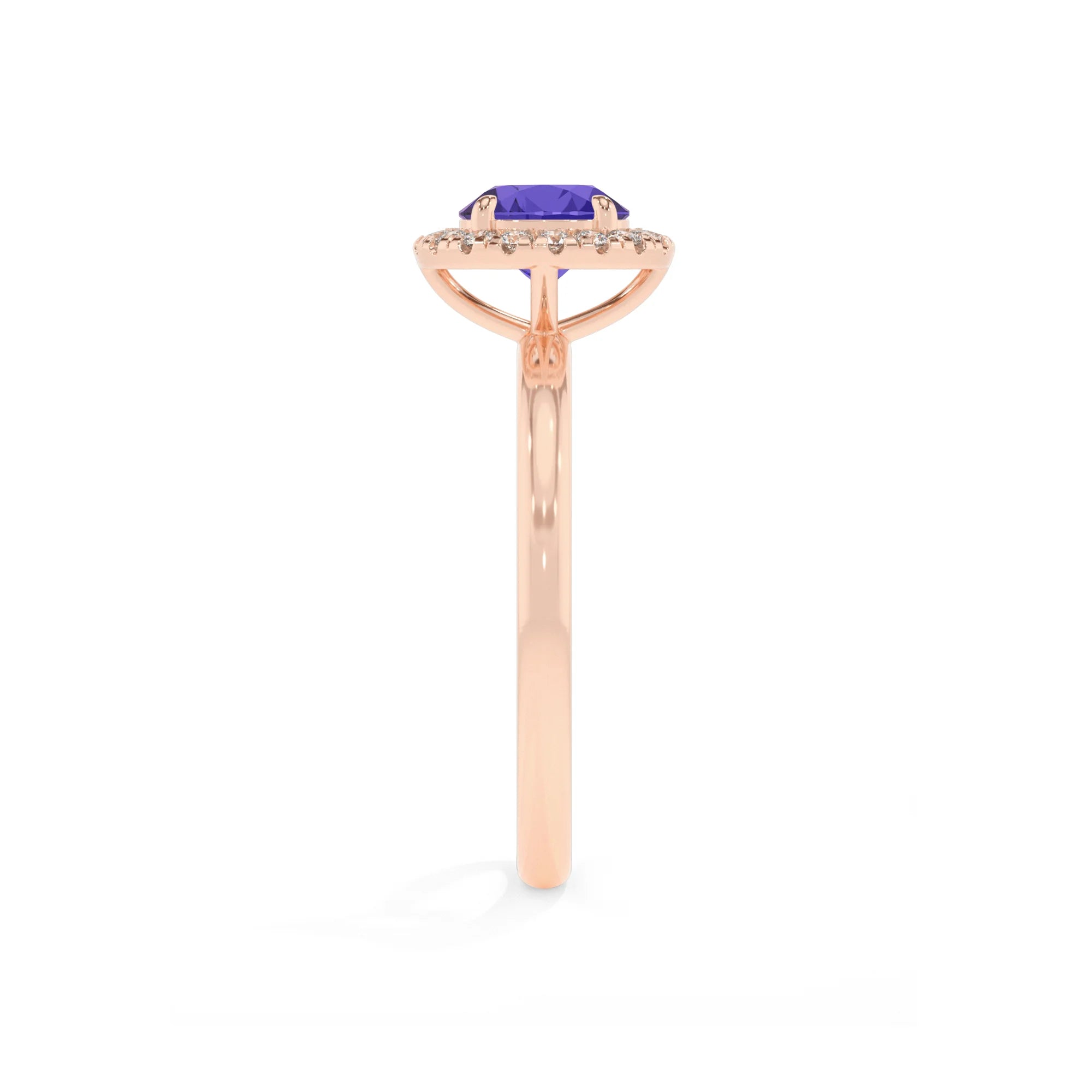 lab grown tanzanite round solitaire rings in rose gold