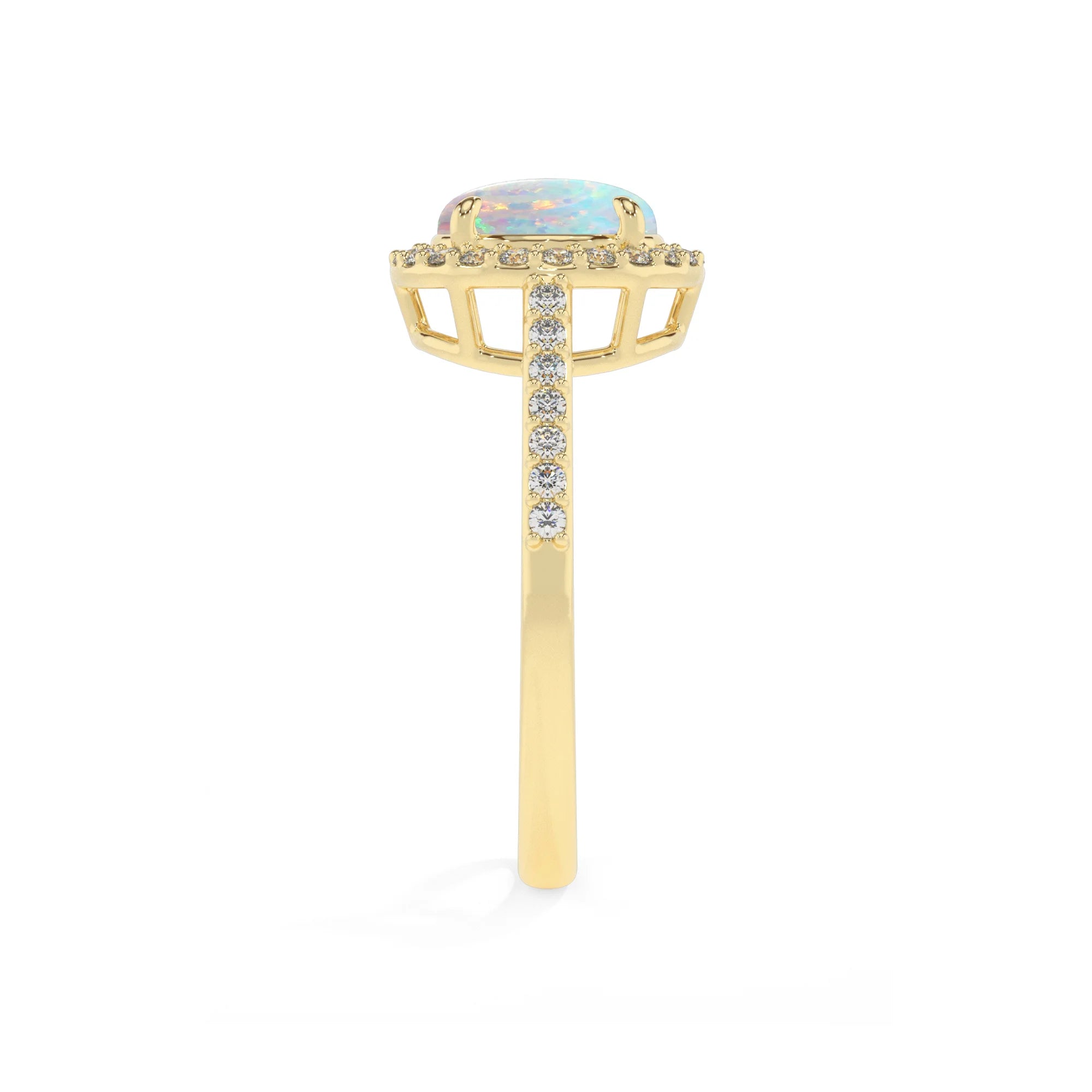 lab grown opal round solitaire rings in yellow gold