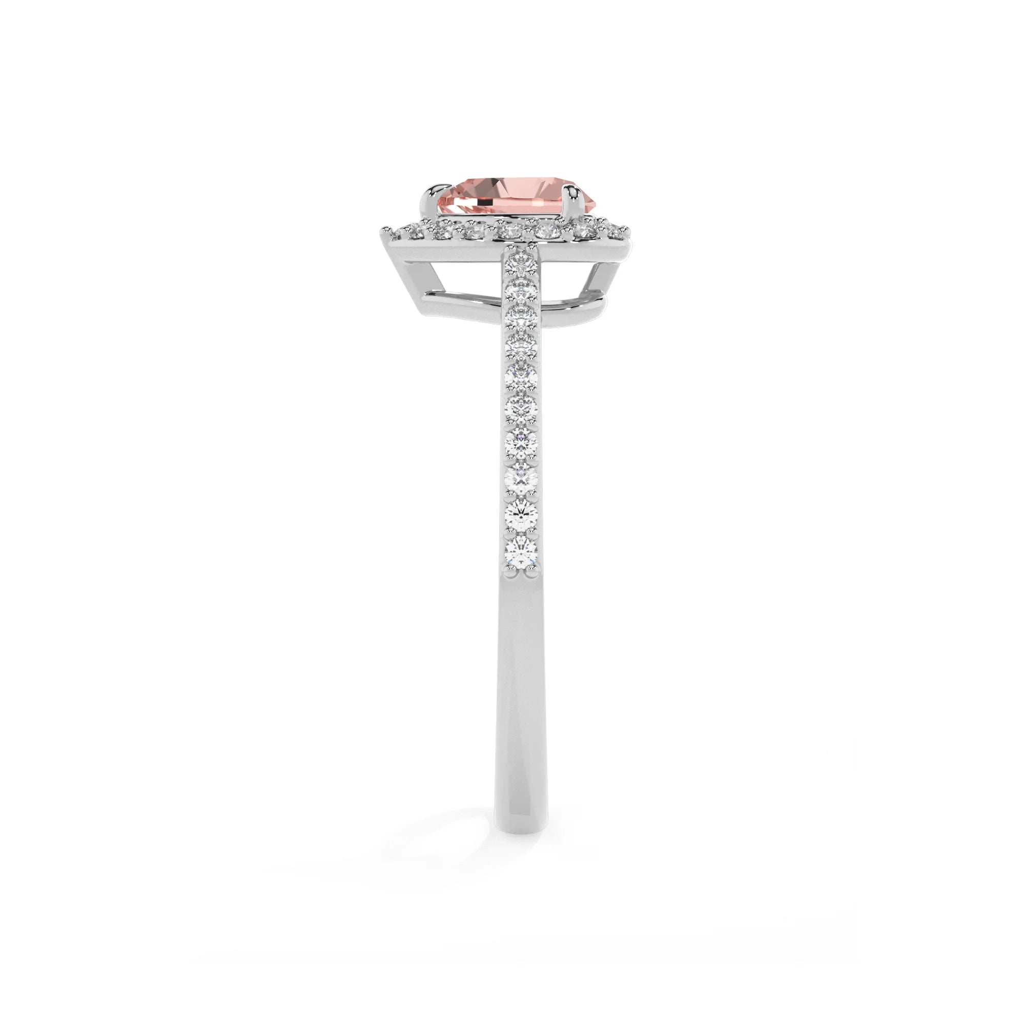 lab grown morganite heart solitaire rings in platinum