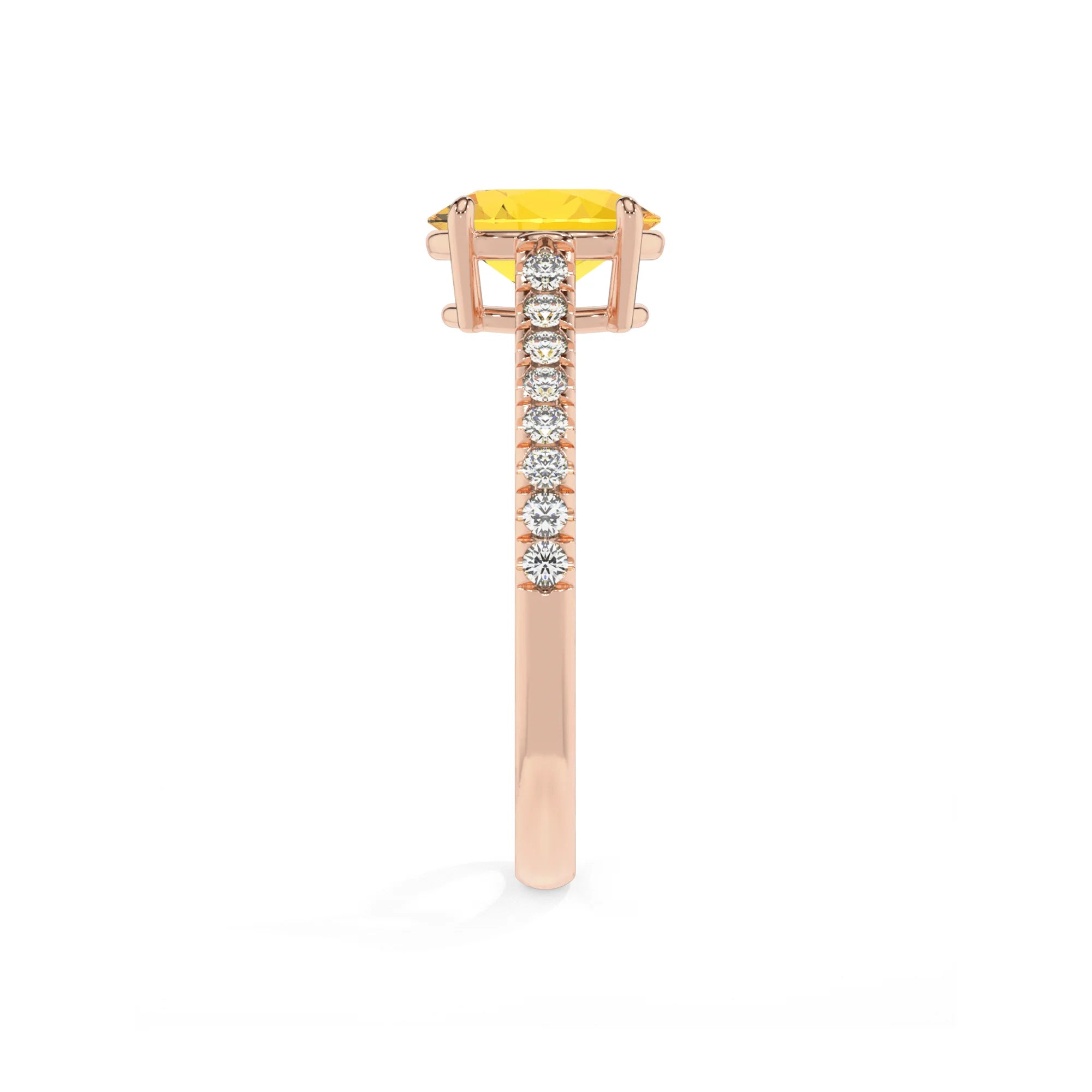 lab grown yellow-sapphire oval half eternity solitaire engagement rings in rose gold
