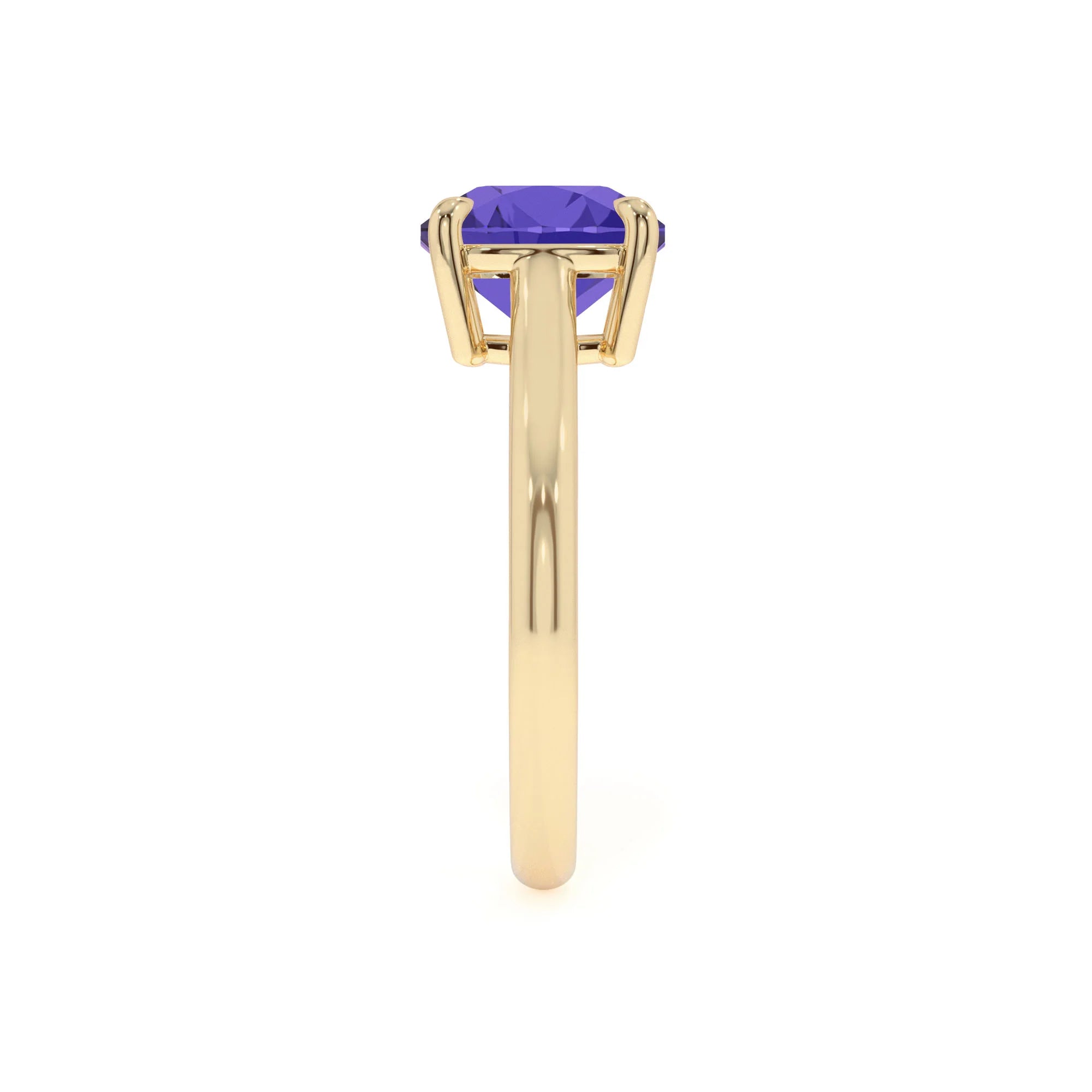 lab grown tanzanite cushion solitaire rings in yellow gold