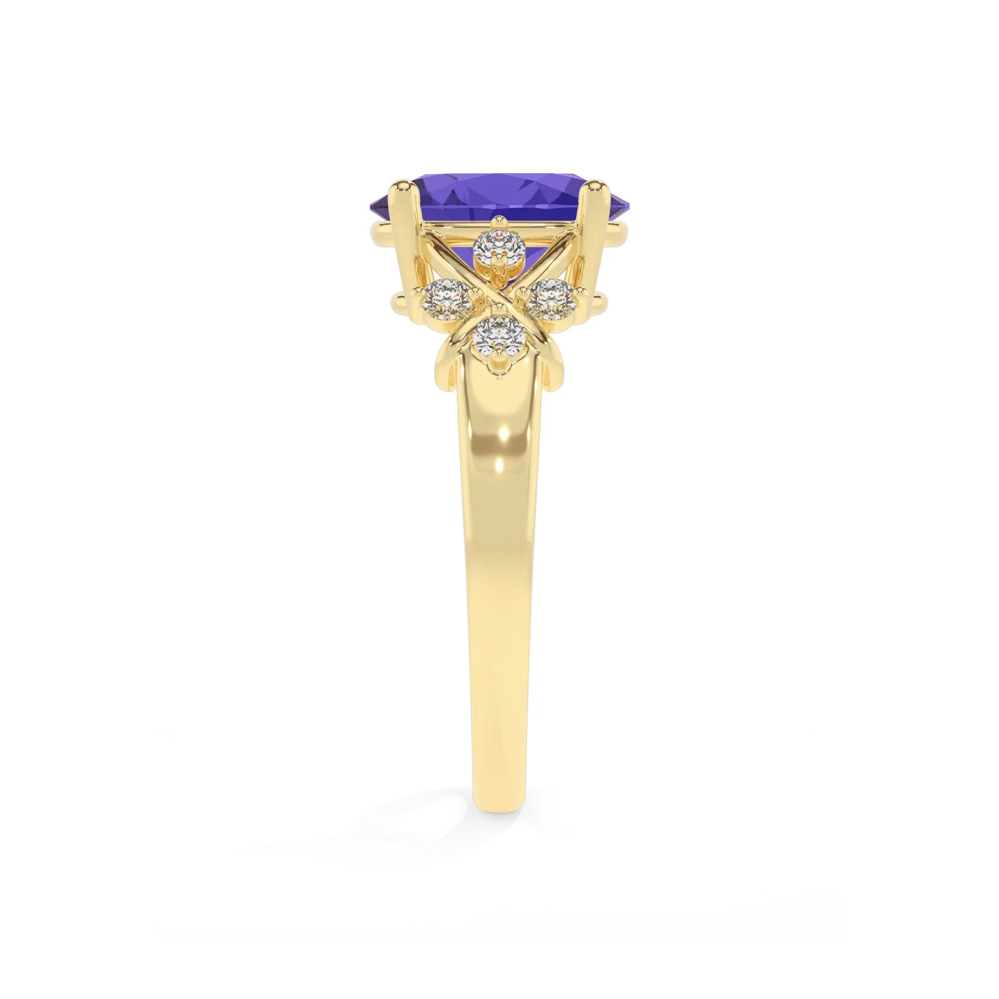 lab grown tanzanite oval solitaire rings in yellow gold