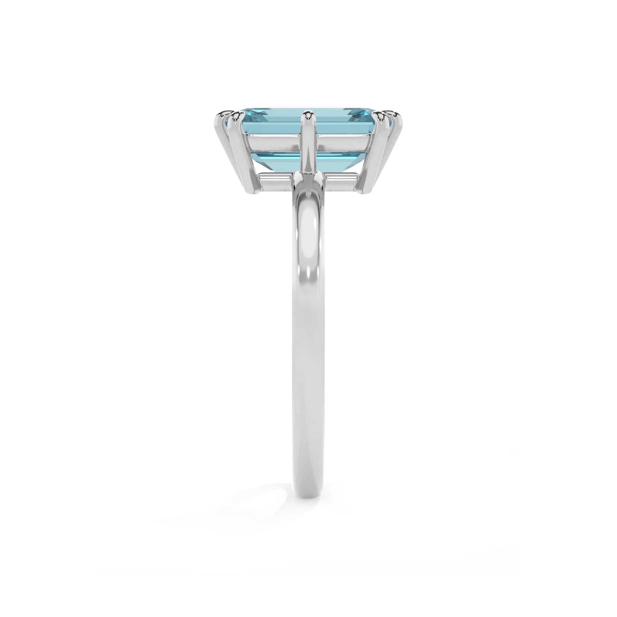 lab grown aquamarine emerald cut solitaire rings in white gold