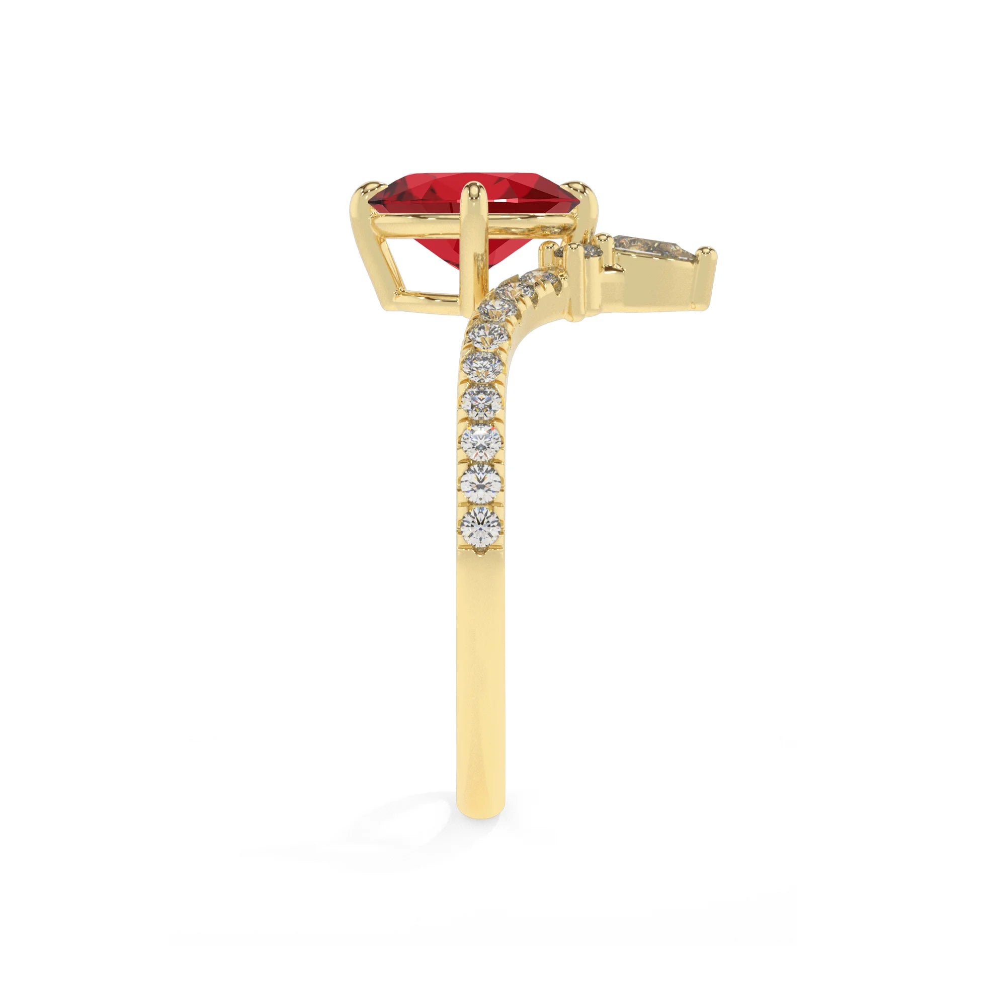 lab grown ruby oval solitaire rings in yellow gold