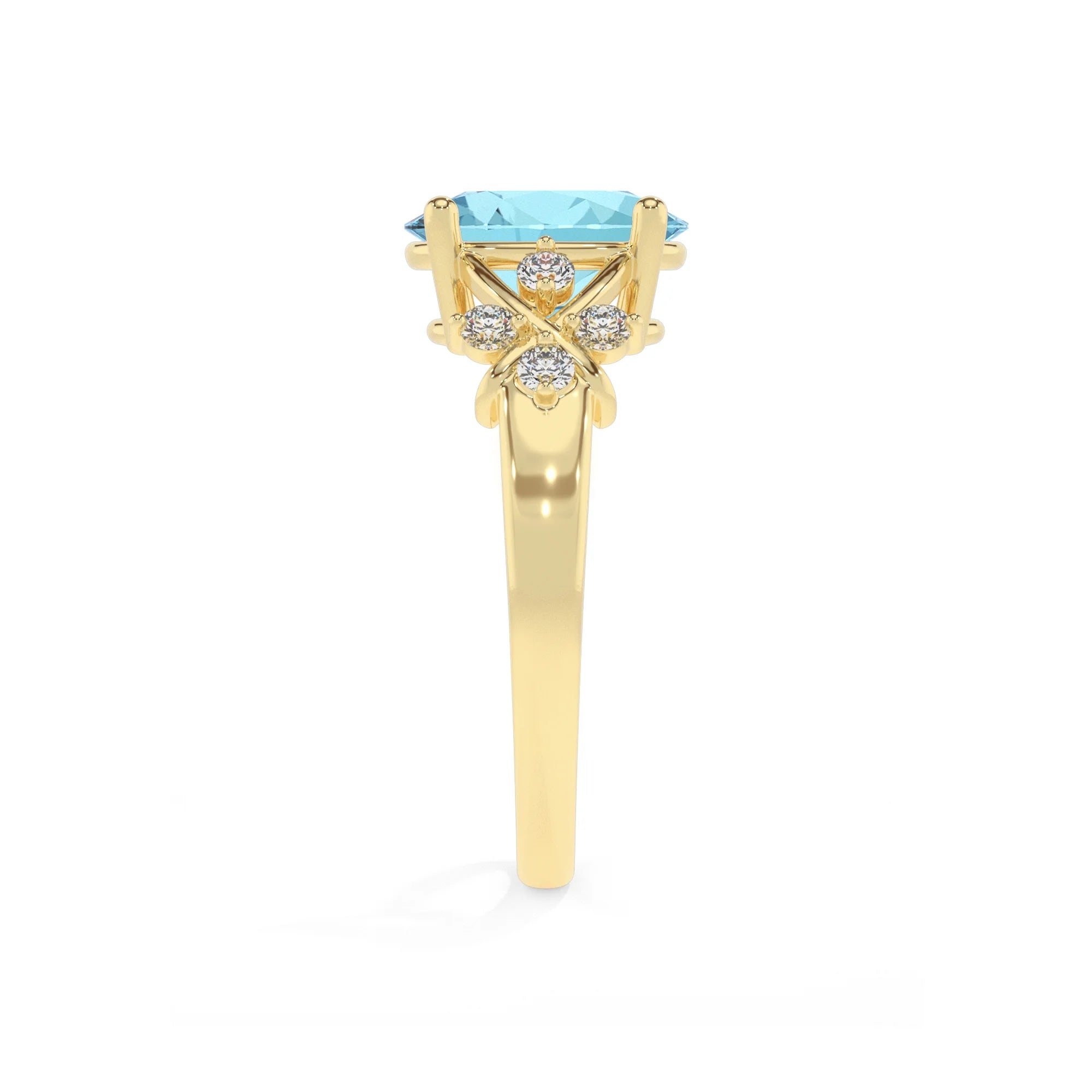 lab grown aquamarine oval solitaire rings in yellow gold
