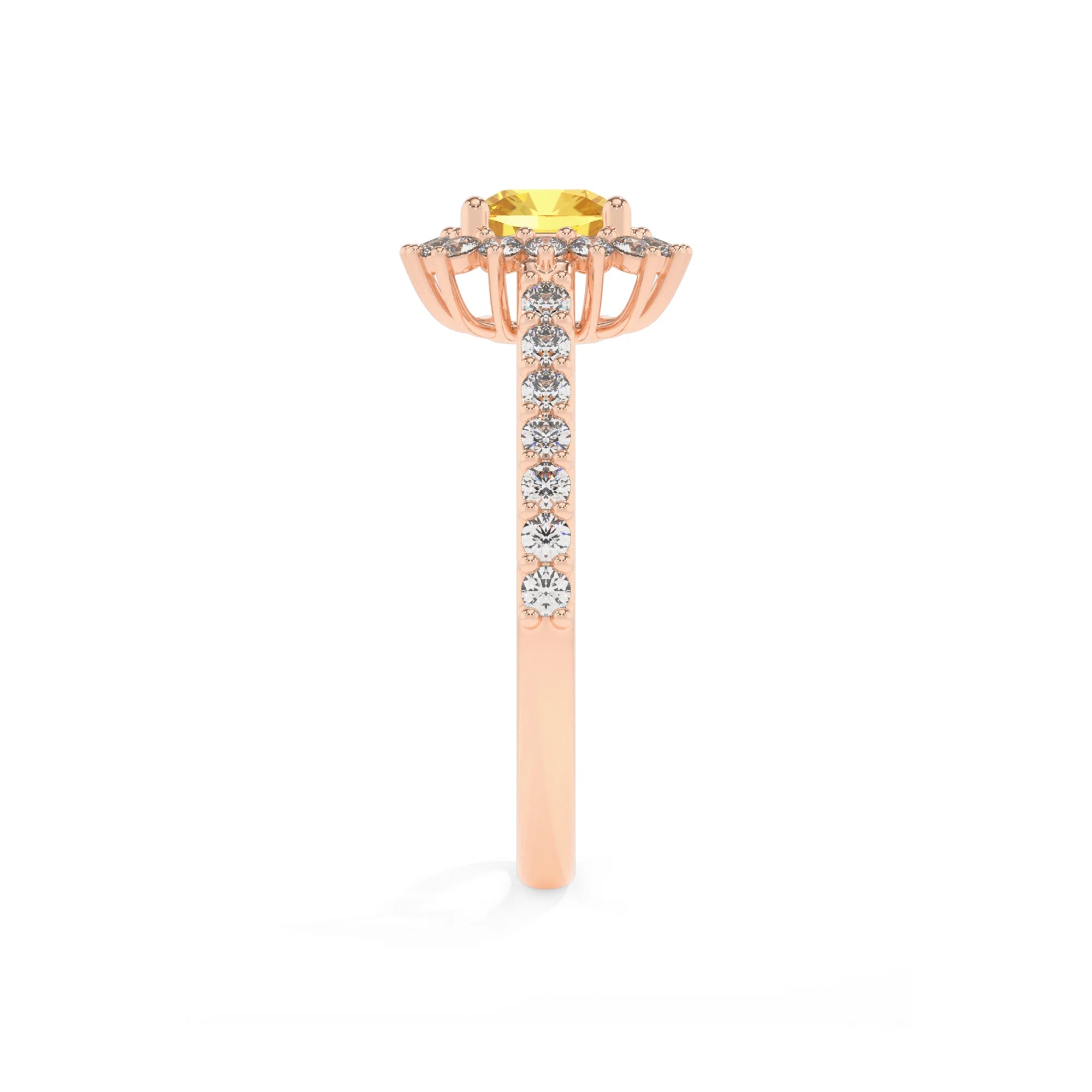 lab grown yellow-sapphire cushion solitaire rings in rose gold