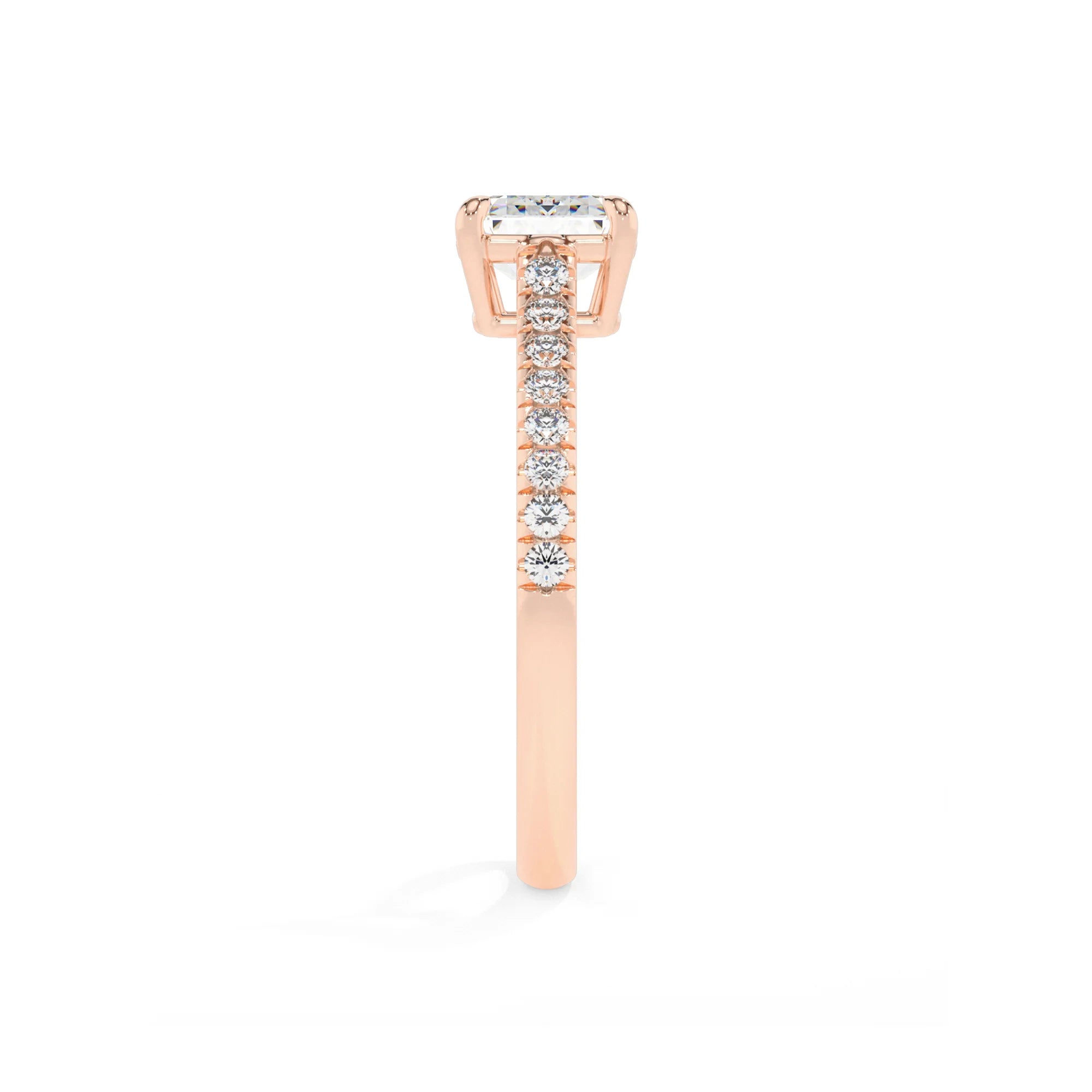 lab grown moissanite asscher half eternity solitaire engagement rings in rose gold