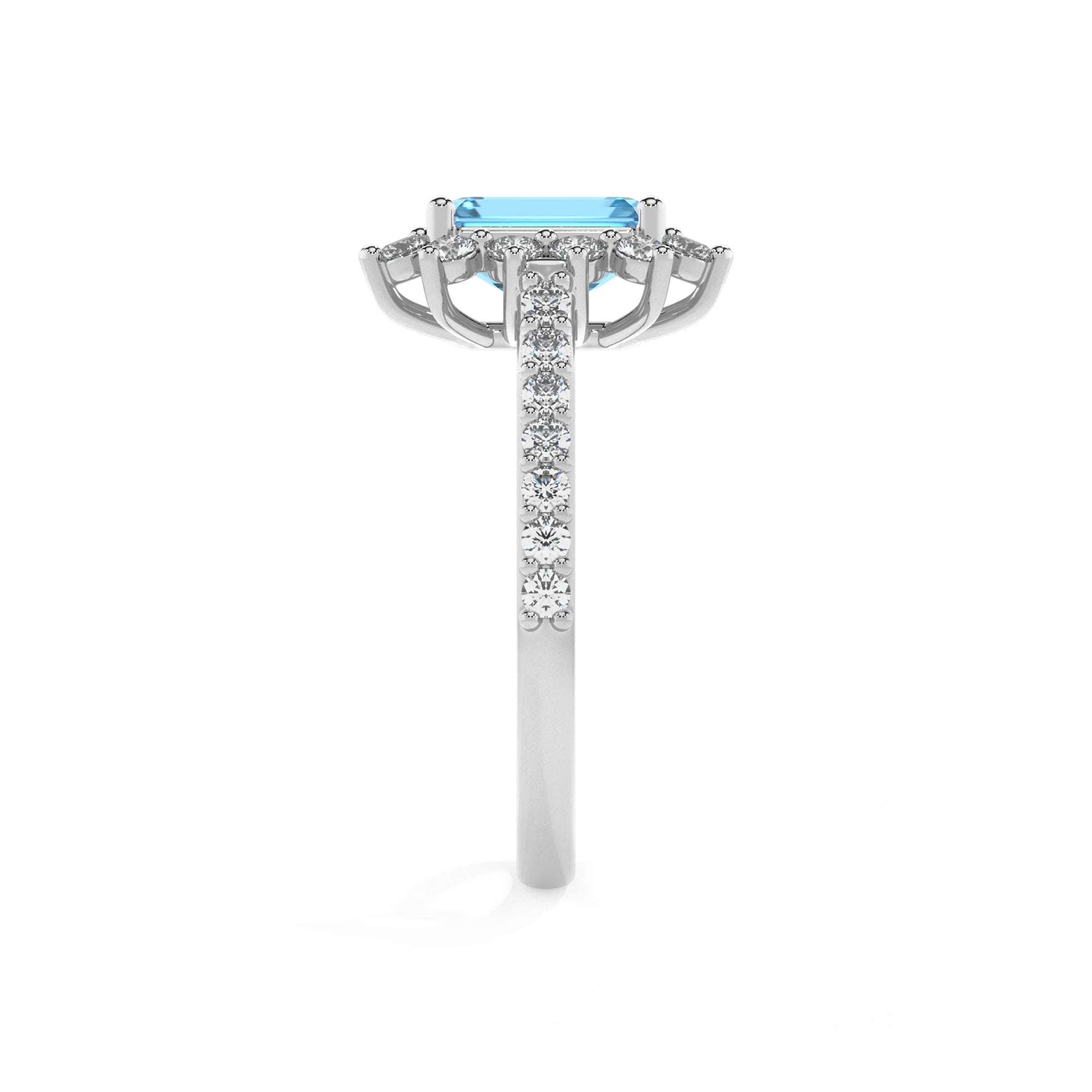natural swiss-blue-topaz emerald cut solitaire rings in platinum