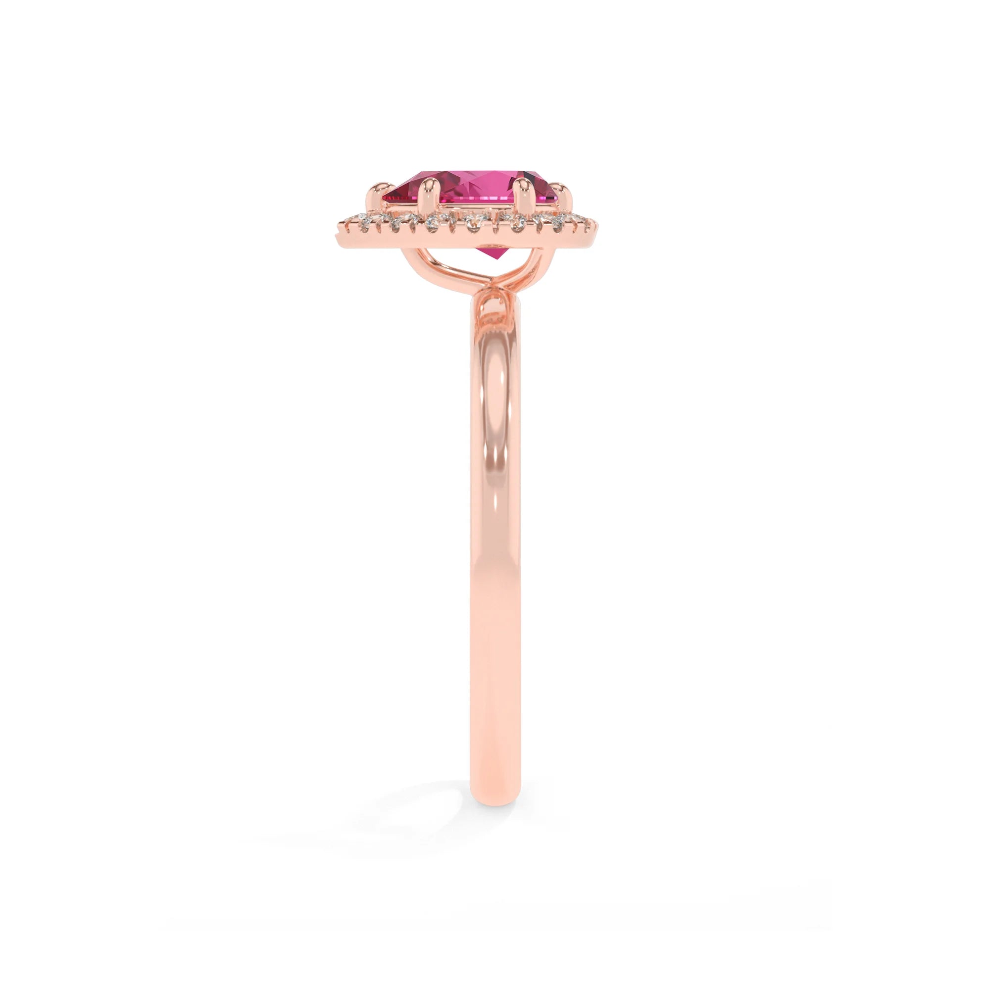 lab grown pink-sapphire pear solitaire rings in rose gold