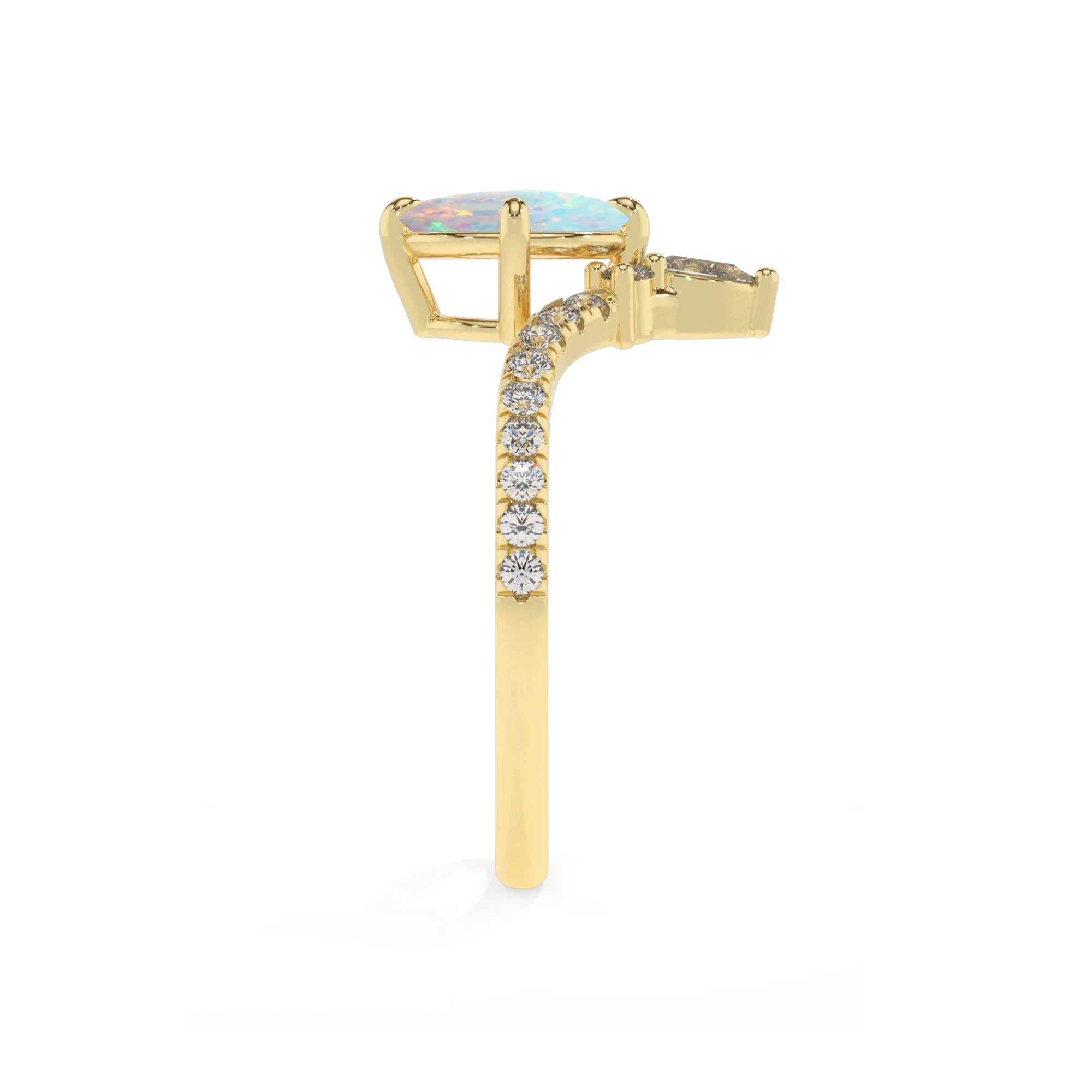 lab grown opal oval solitaire rings in yellow gold