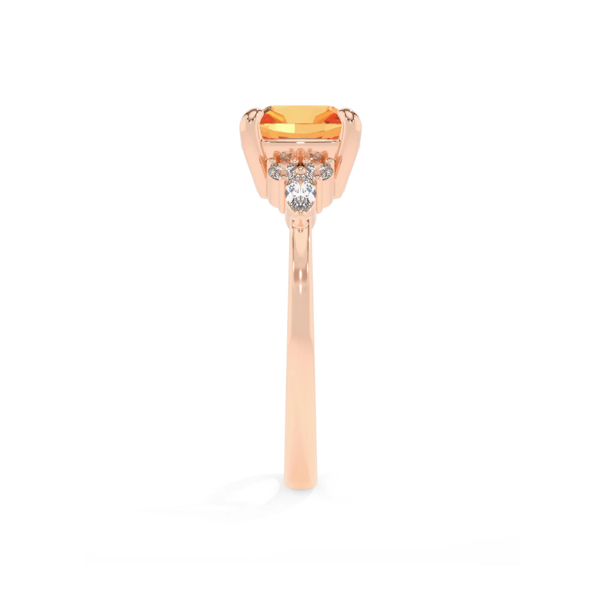 lab grown citrine cushion solitaire rings in rose gold