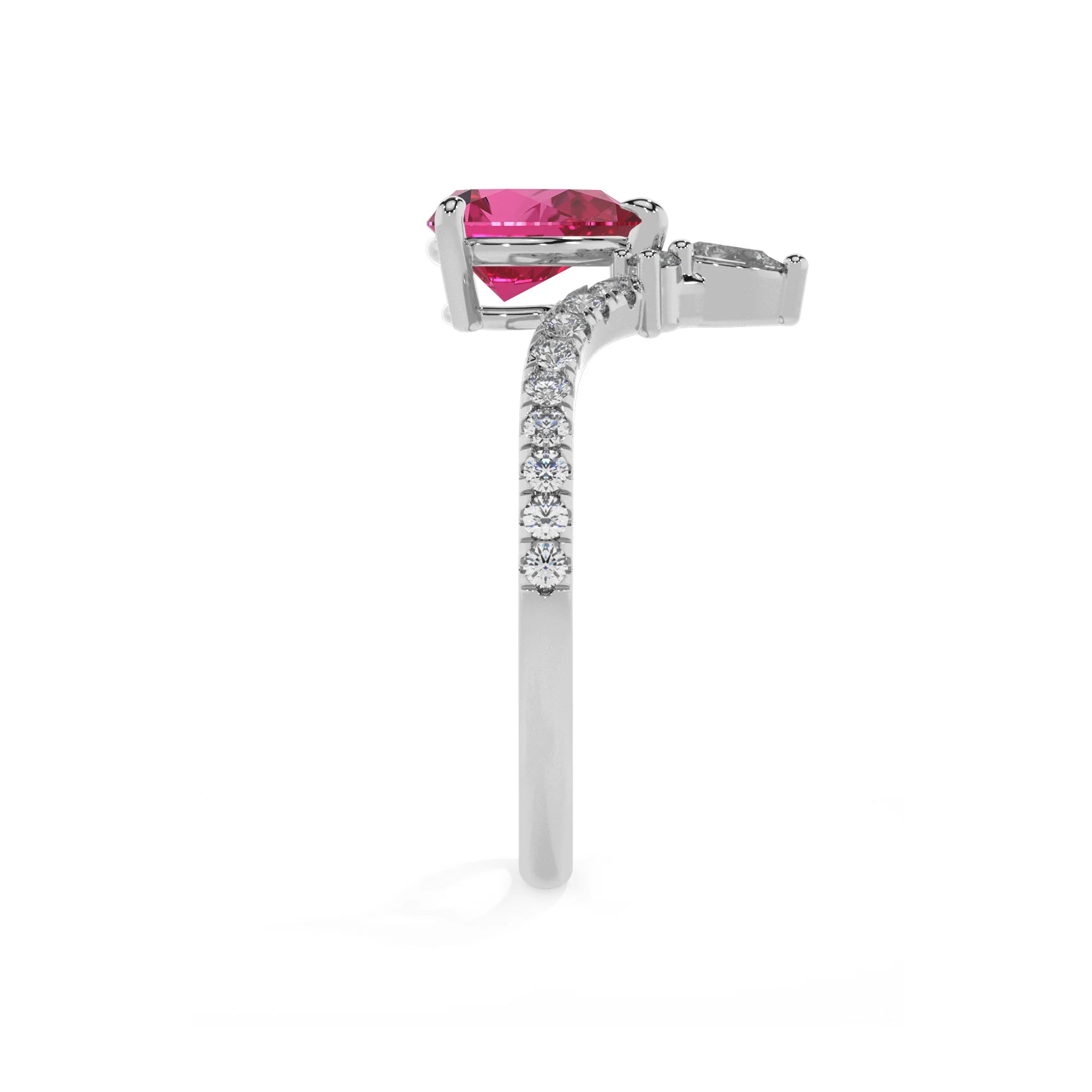 lab grown pink-sapphire pear solitaire rings in white gold