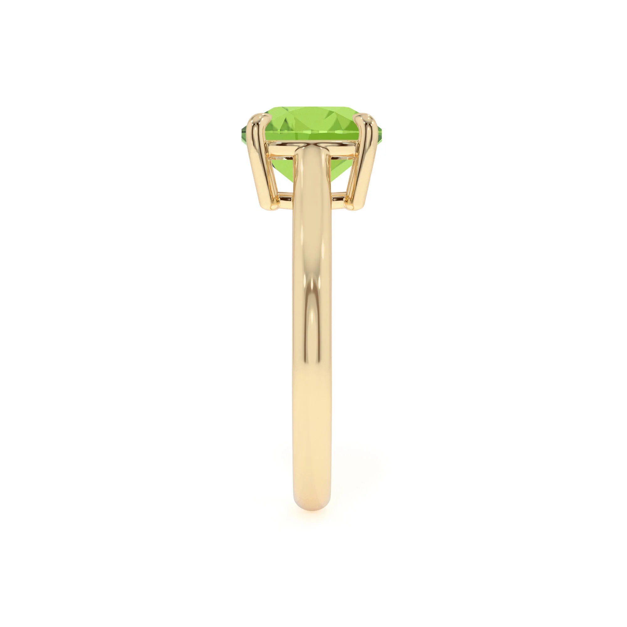 natural peridot cushion solitaire rings in yellow gold