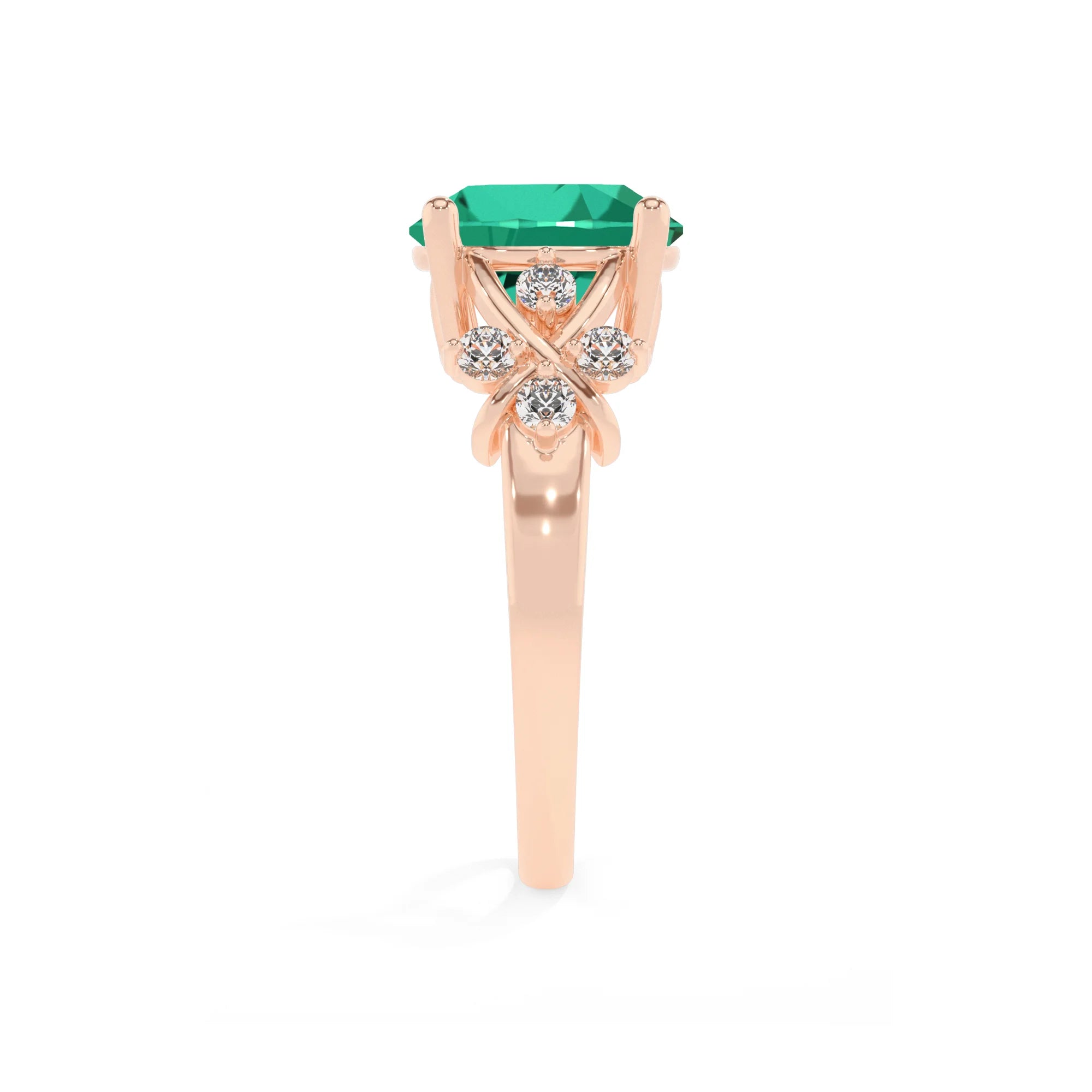 lab grown emerald round solitaire rings in rose gold