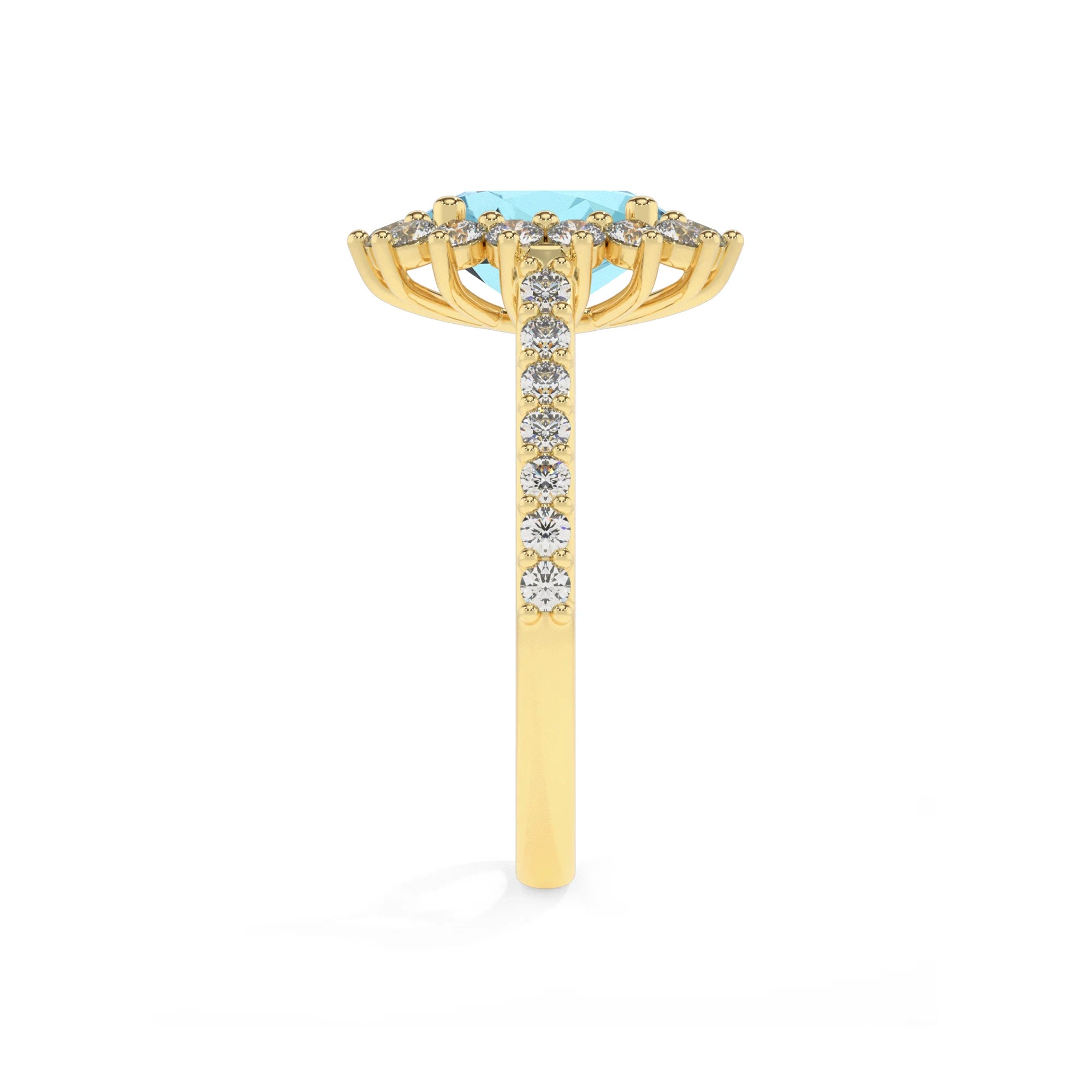 lab grown aquamarine oval solitaire rings in yellow gold