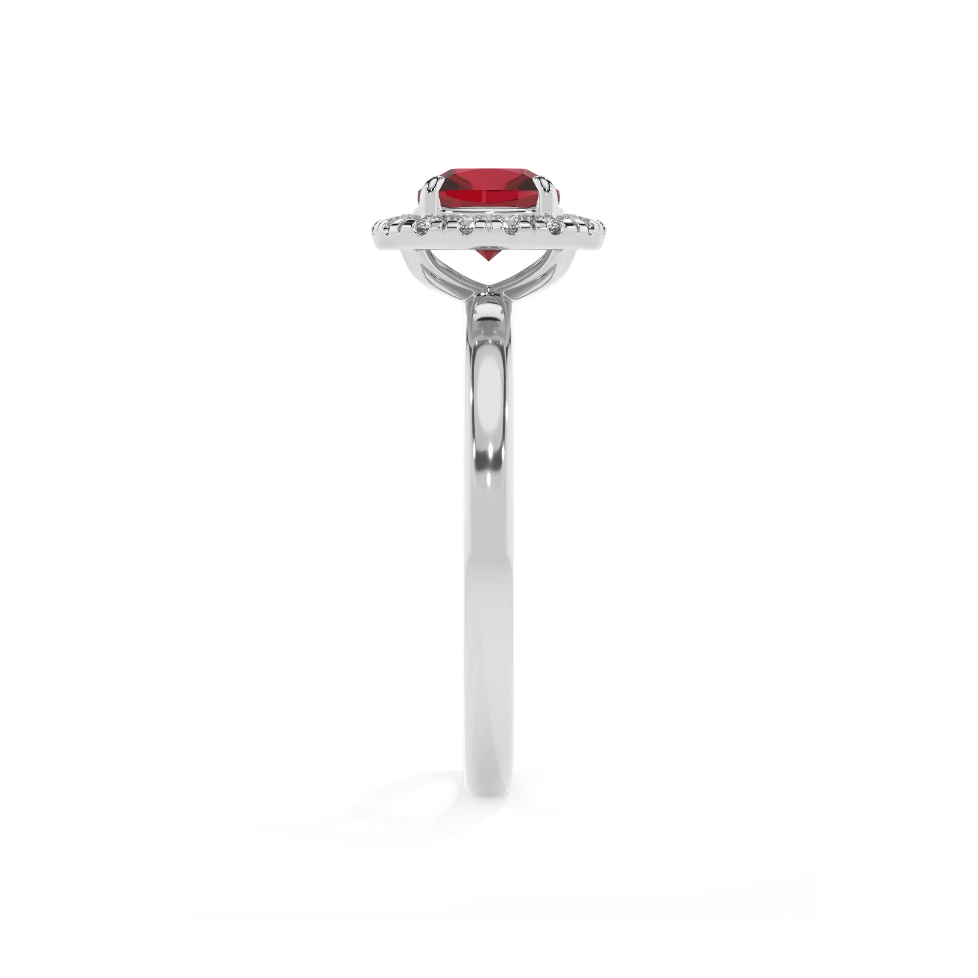 lab grown ruby cushion solitaire rings in white gold