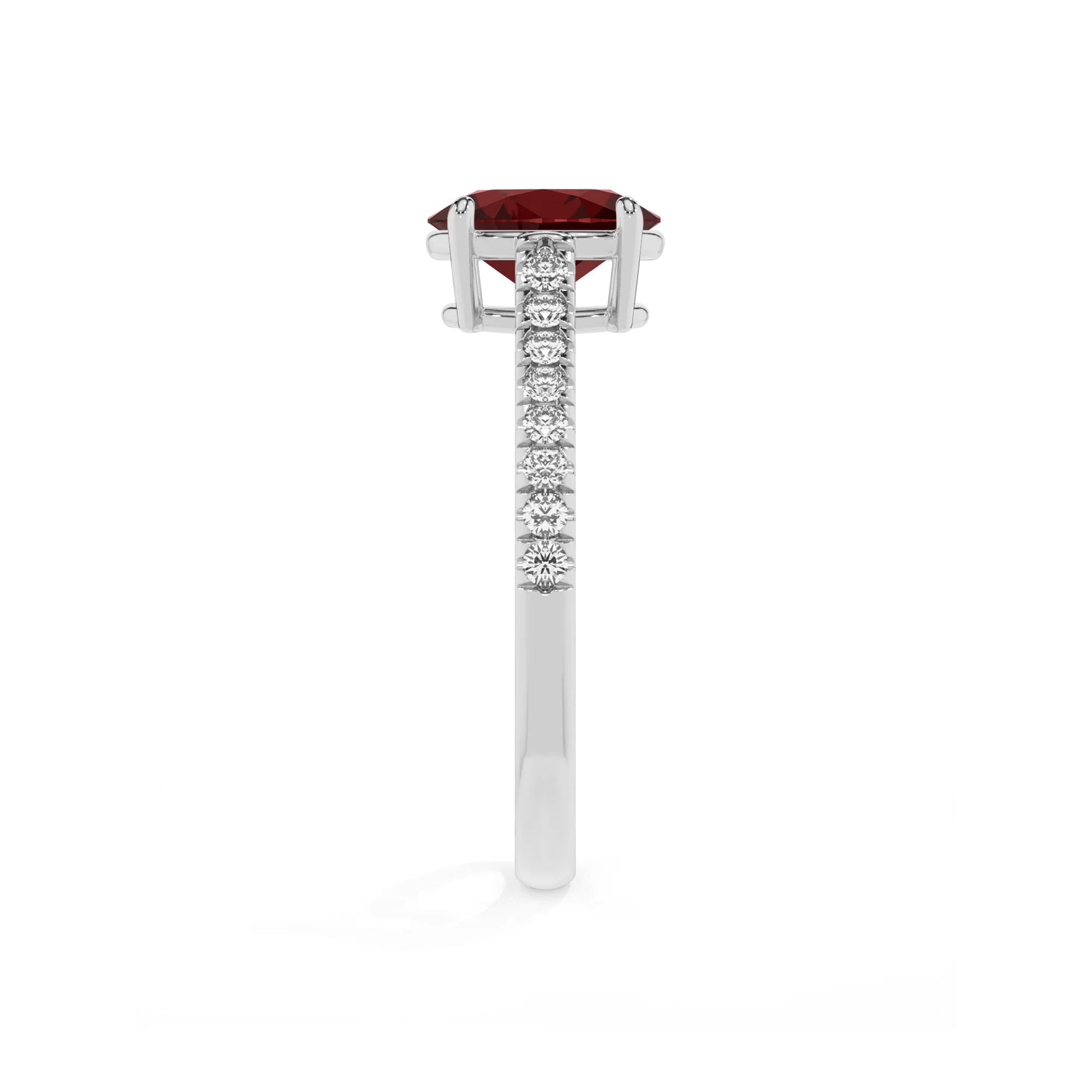 natural garnet oval half eternity solitaire engagement rings in platinum