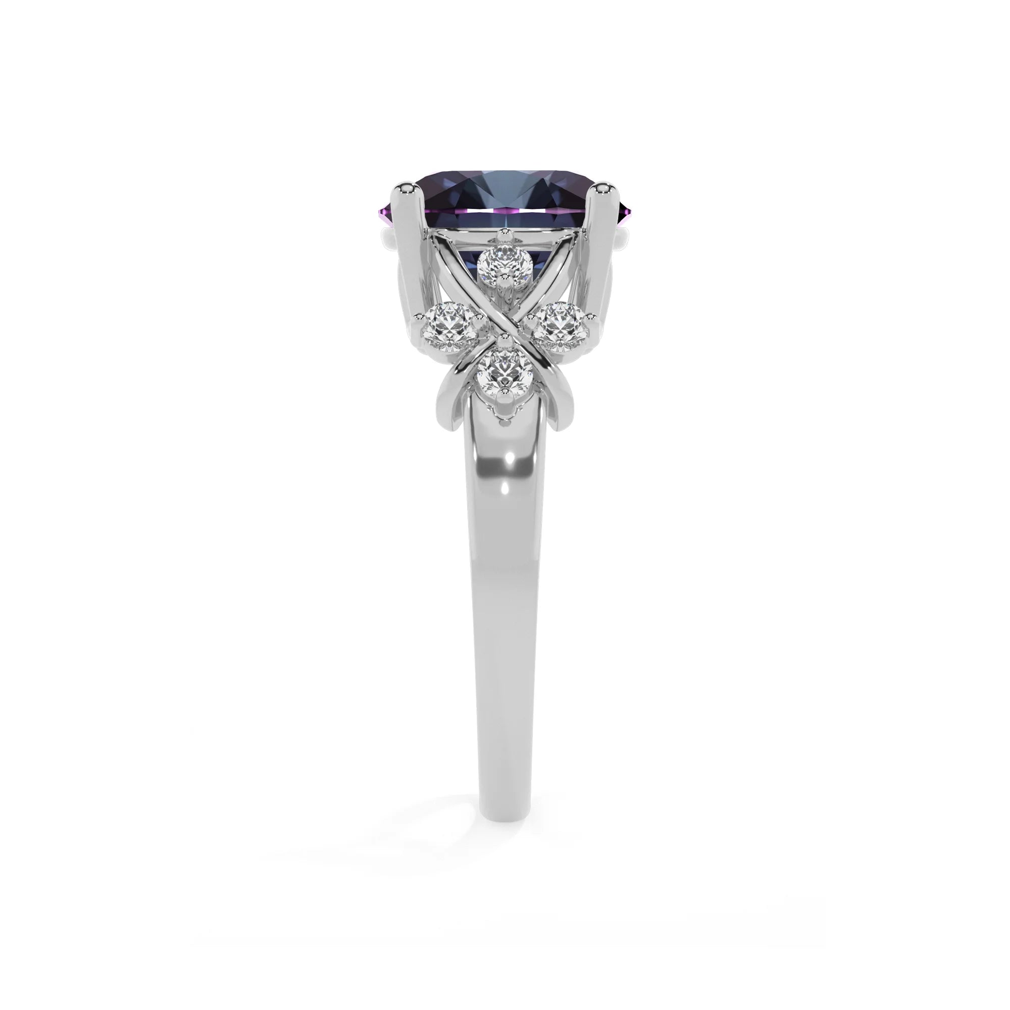 lab grown alexandrite round solitaire rings in white gold