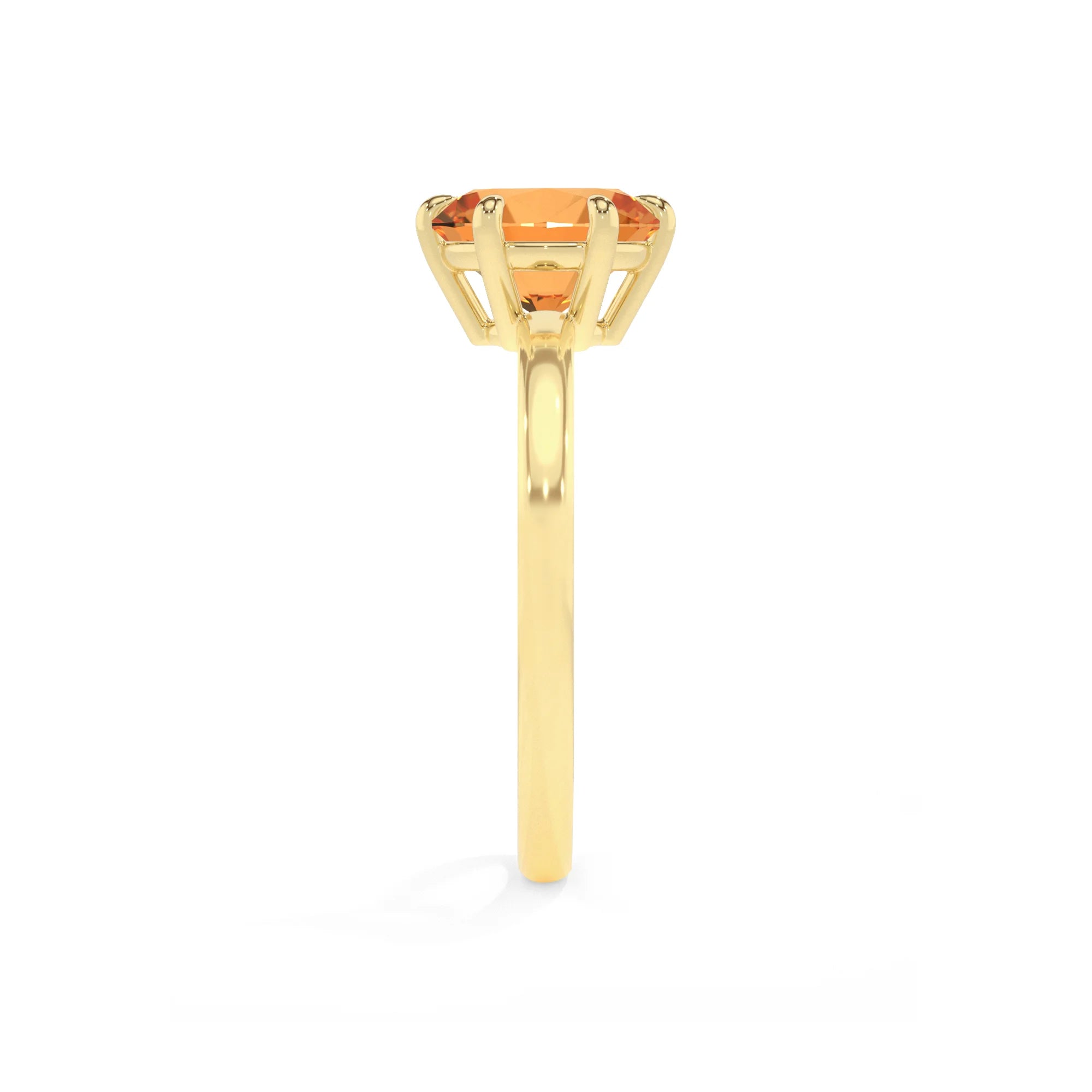 lab grown citrine round solitaire rings in yellow gold