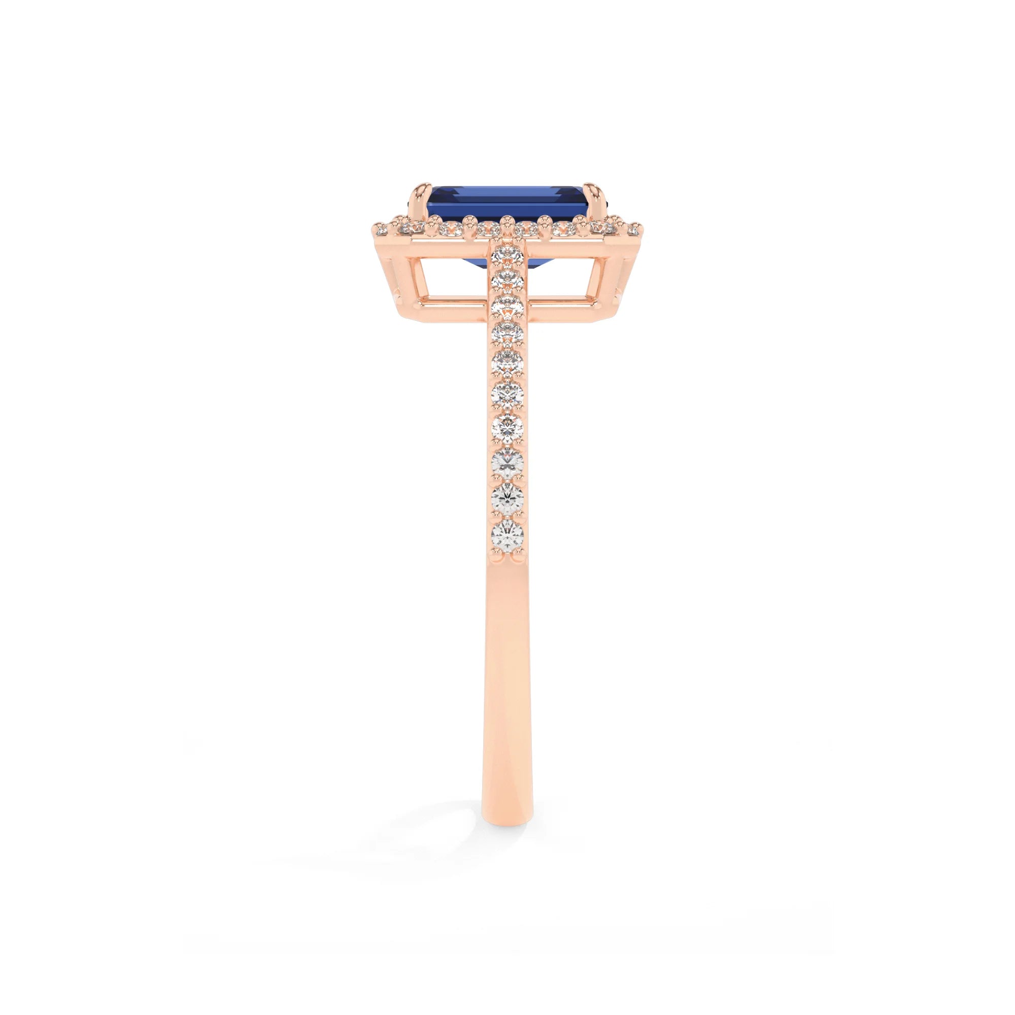 lab grown blue-sapphire emerald cut solitaire rings in rose gold
