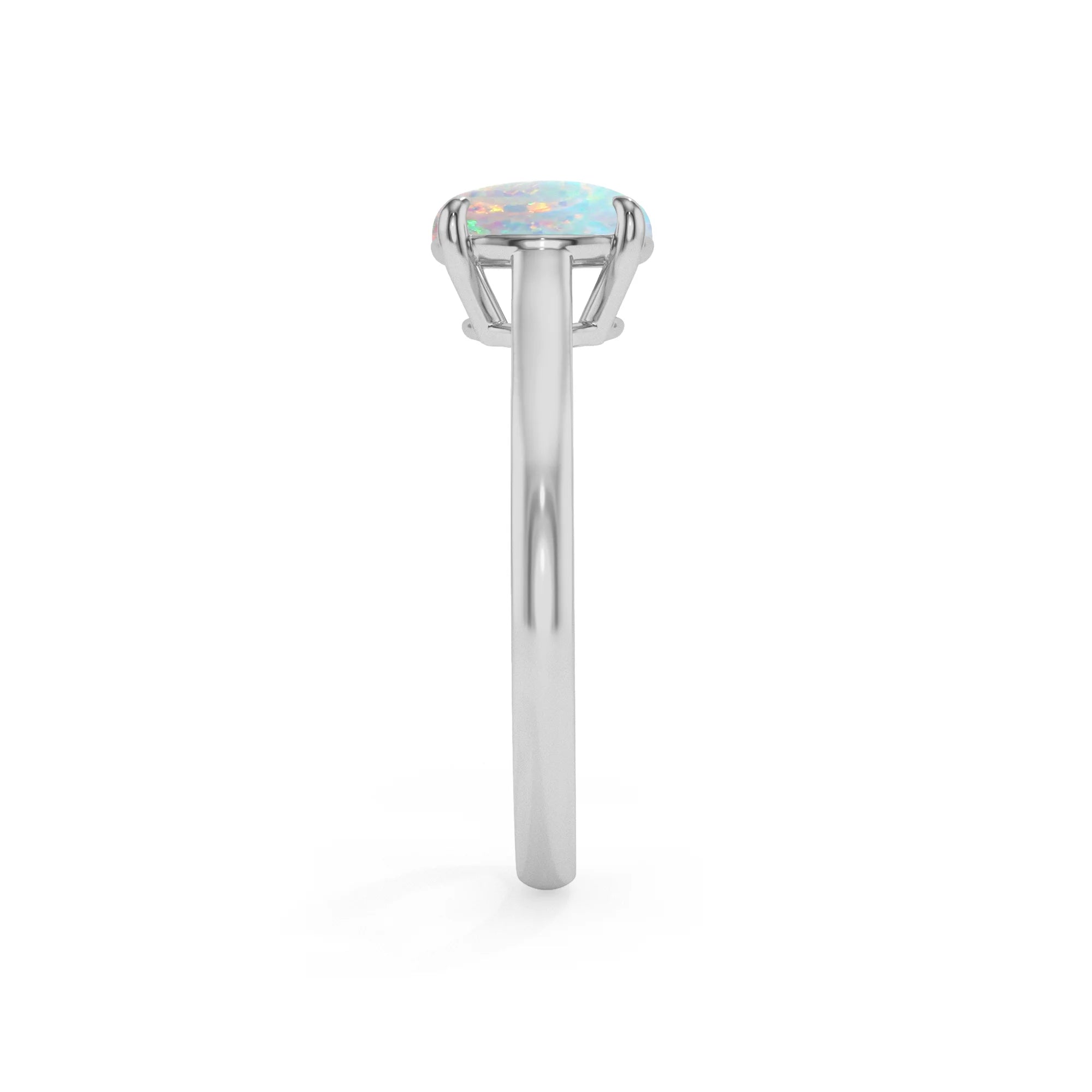 lab grown opal round solitaire rings in white gold