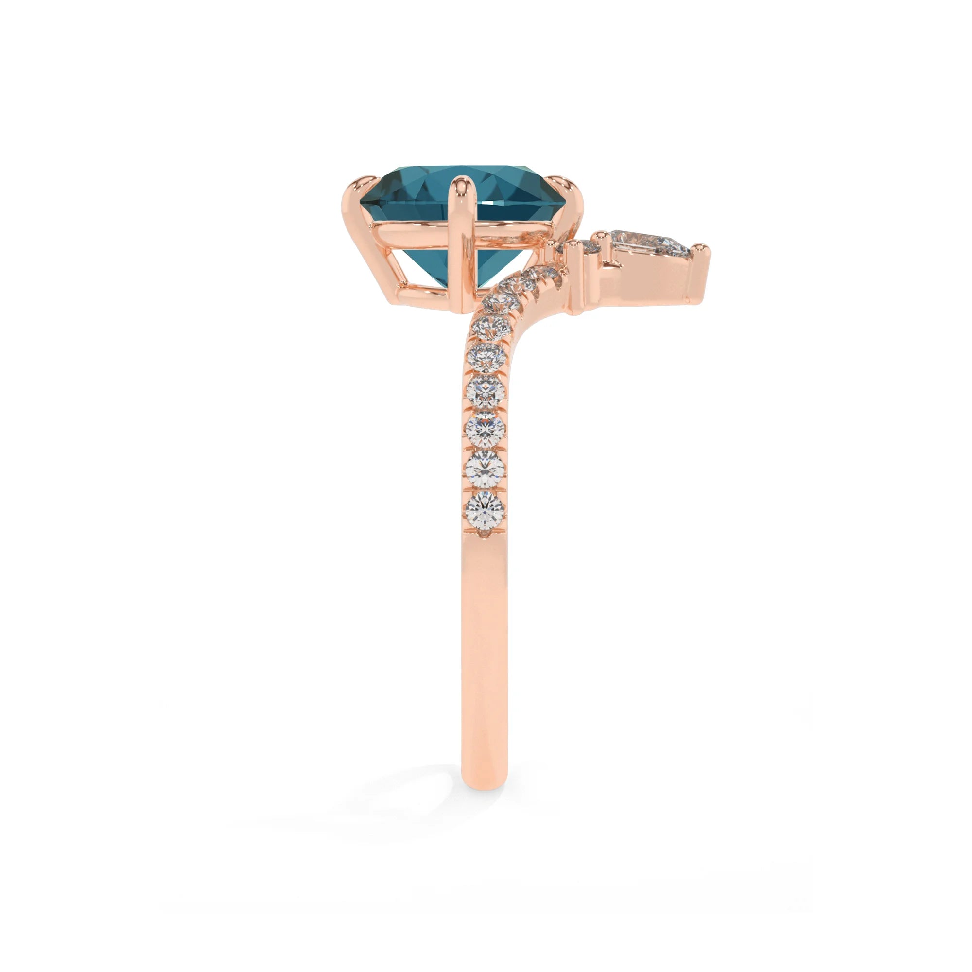 natural london-blue-topaz round solitaire rings in rose gold