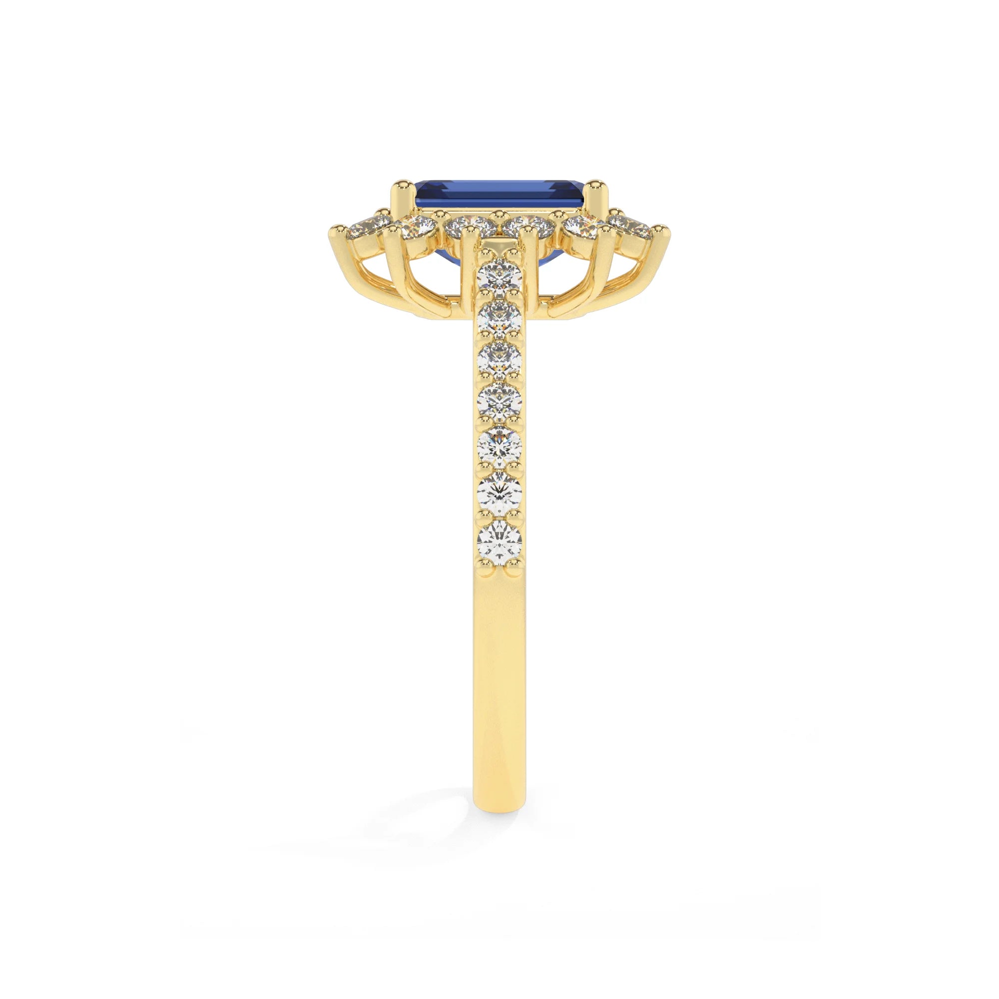lab grown blue-sapphire emerald cut solitaire rings in yellow gold