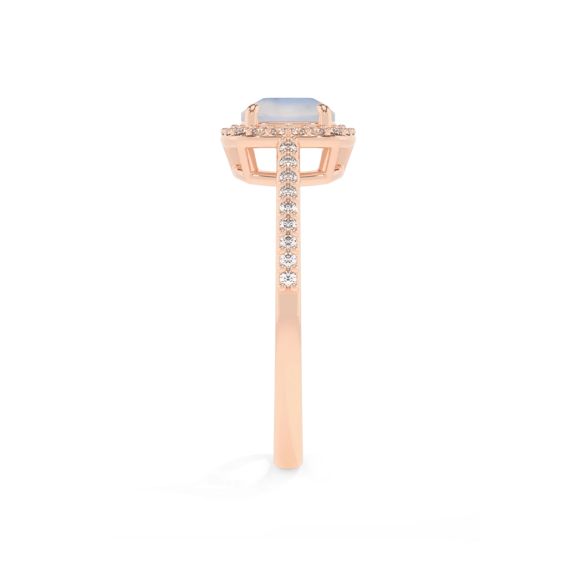 natural rainbow-moonstone cushion solitaire rings in rose gold