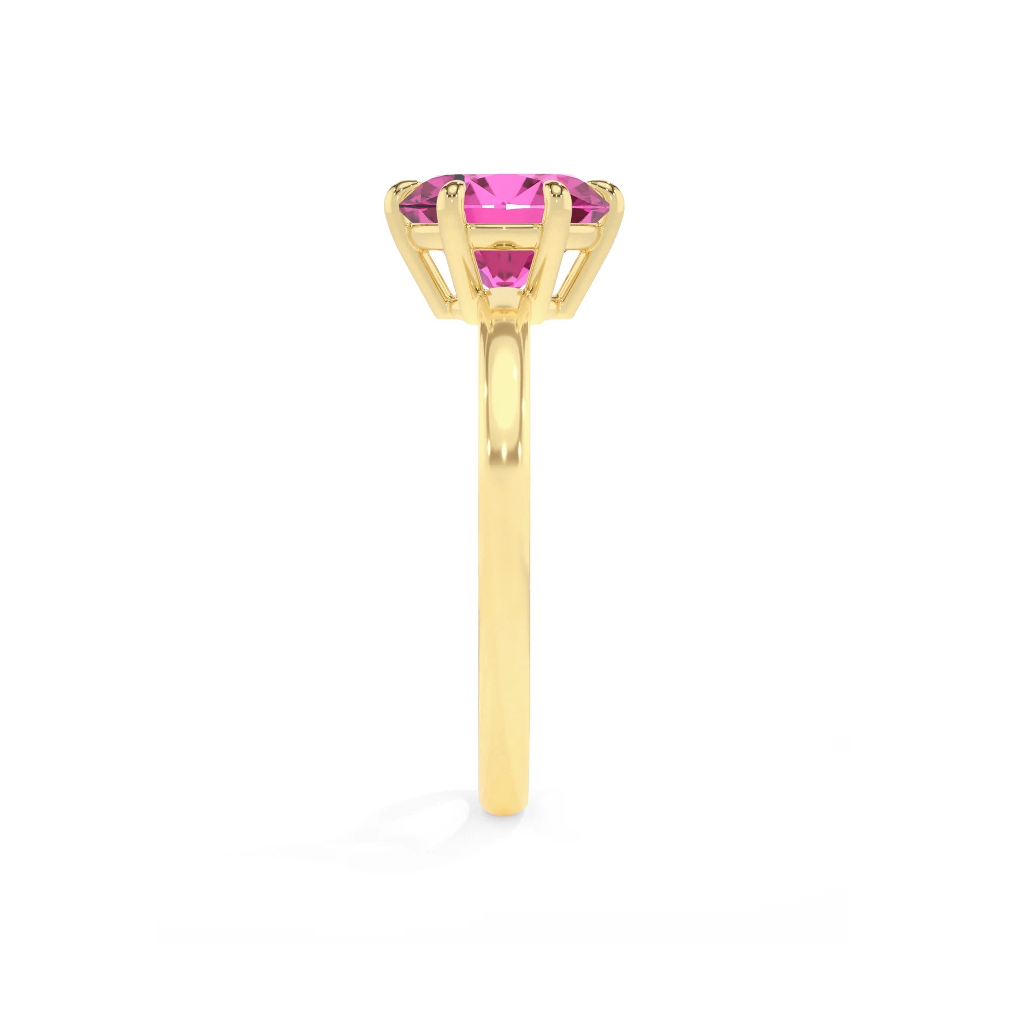 lab grown pink-sapphire round solitaire rings in yellow gold