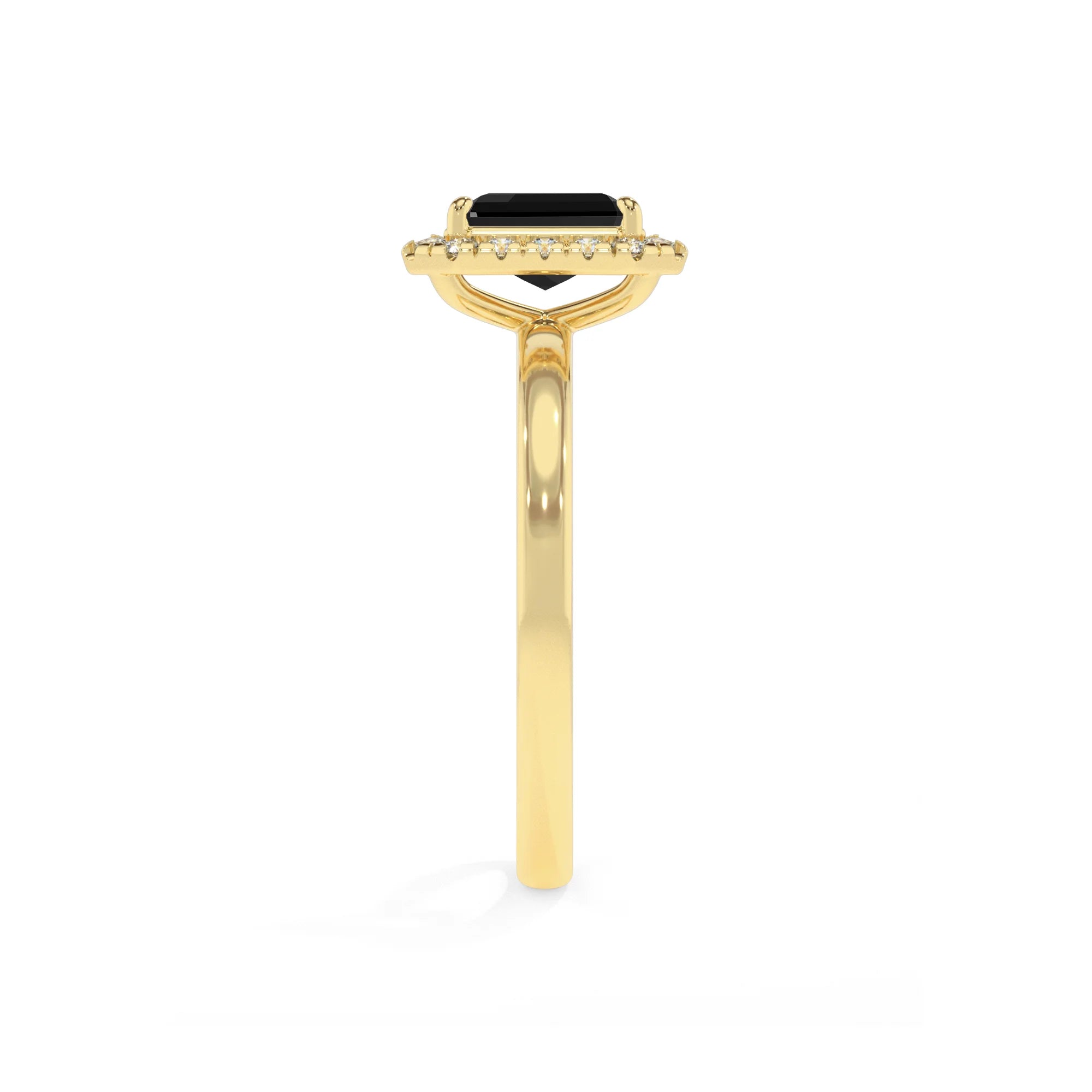 natural black-onyx emerald cut solitaire rings in yellow gold
