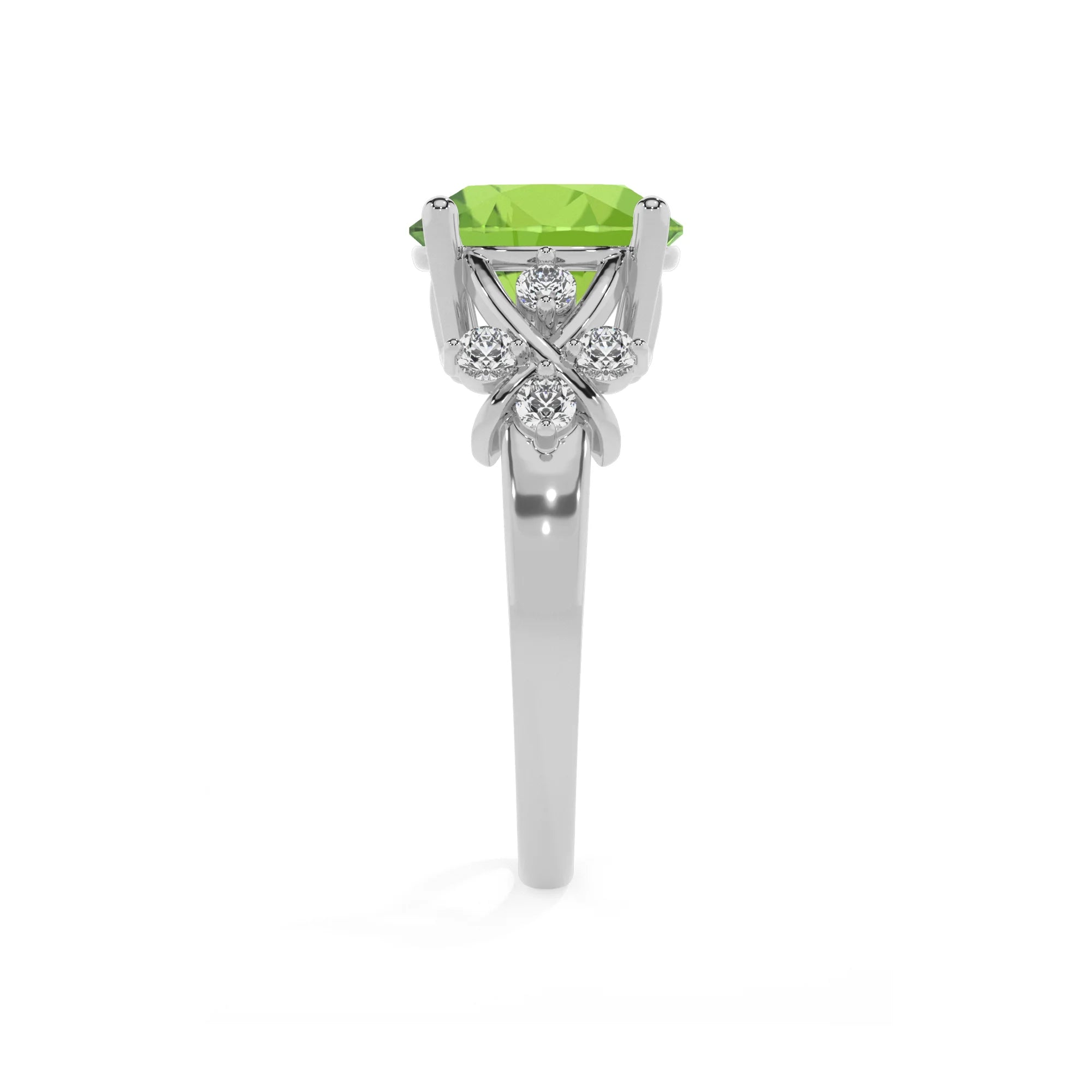 natural peridot round solitaire rings in platinum
