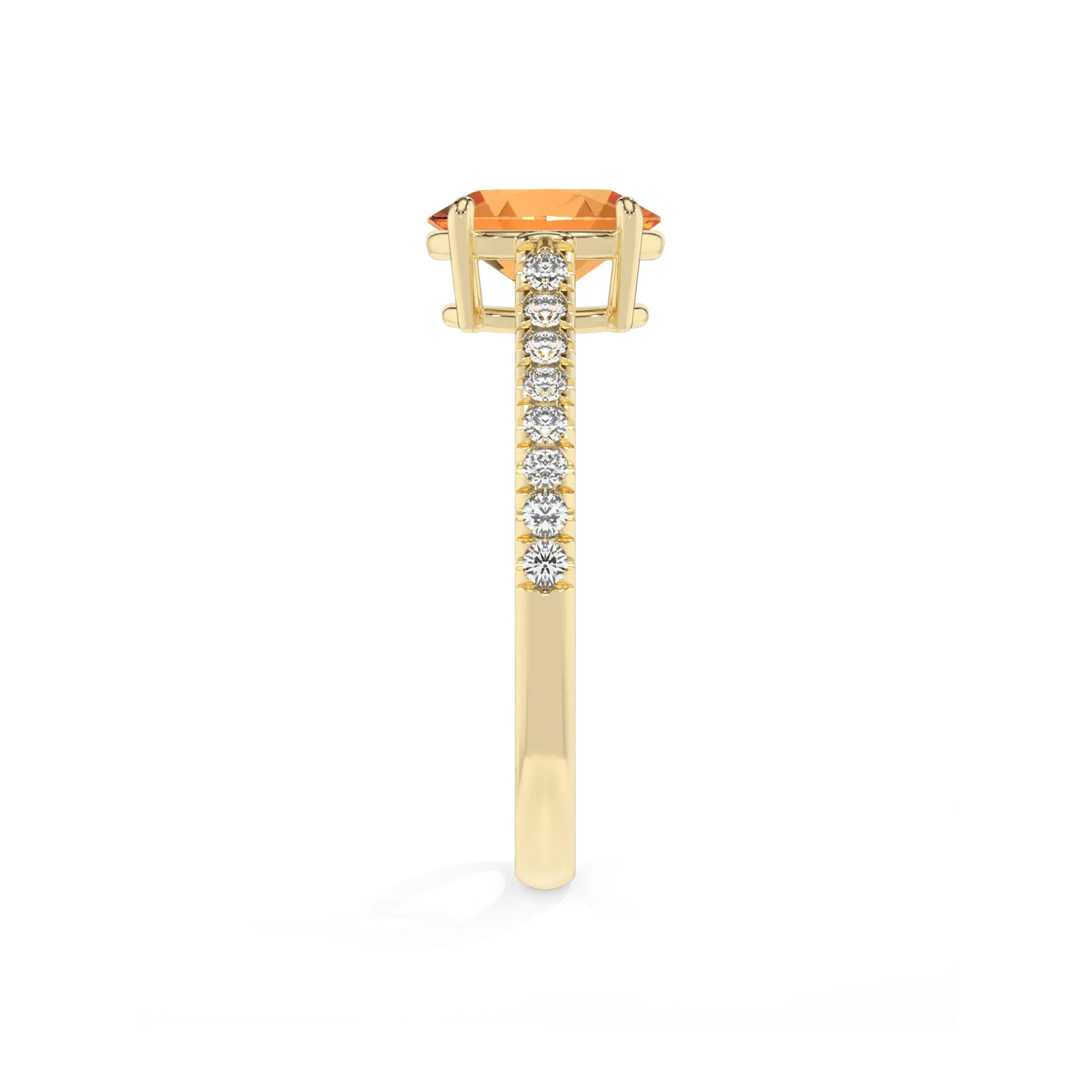 lab grown citrine oval half eternity solitaire engagement rings in yellow gold