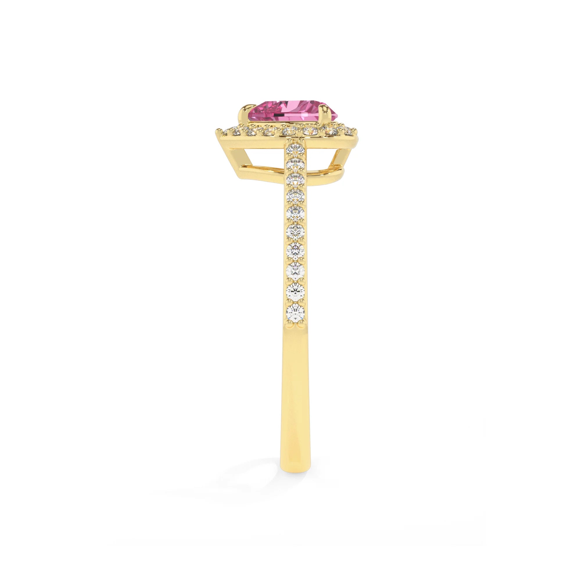 lab grown pink-sapphire heart solitaire rings in yellow gold