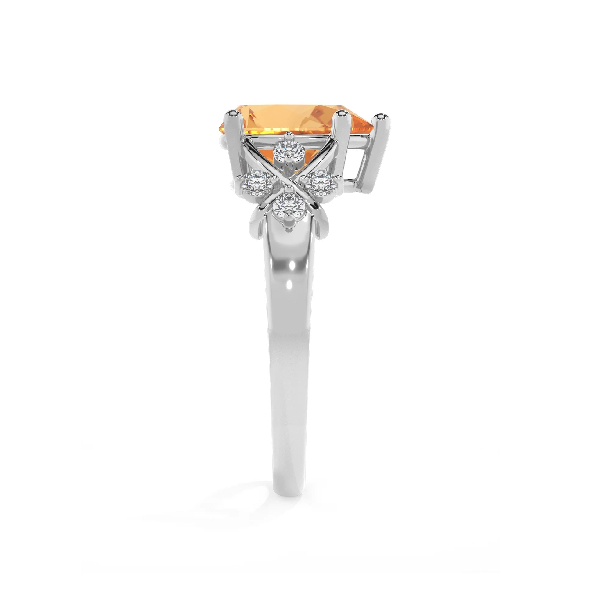 lab grown citrine pear solitaire rings in platinum