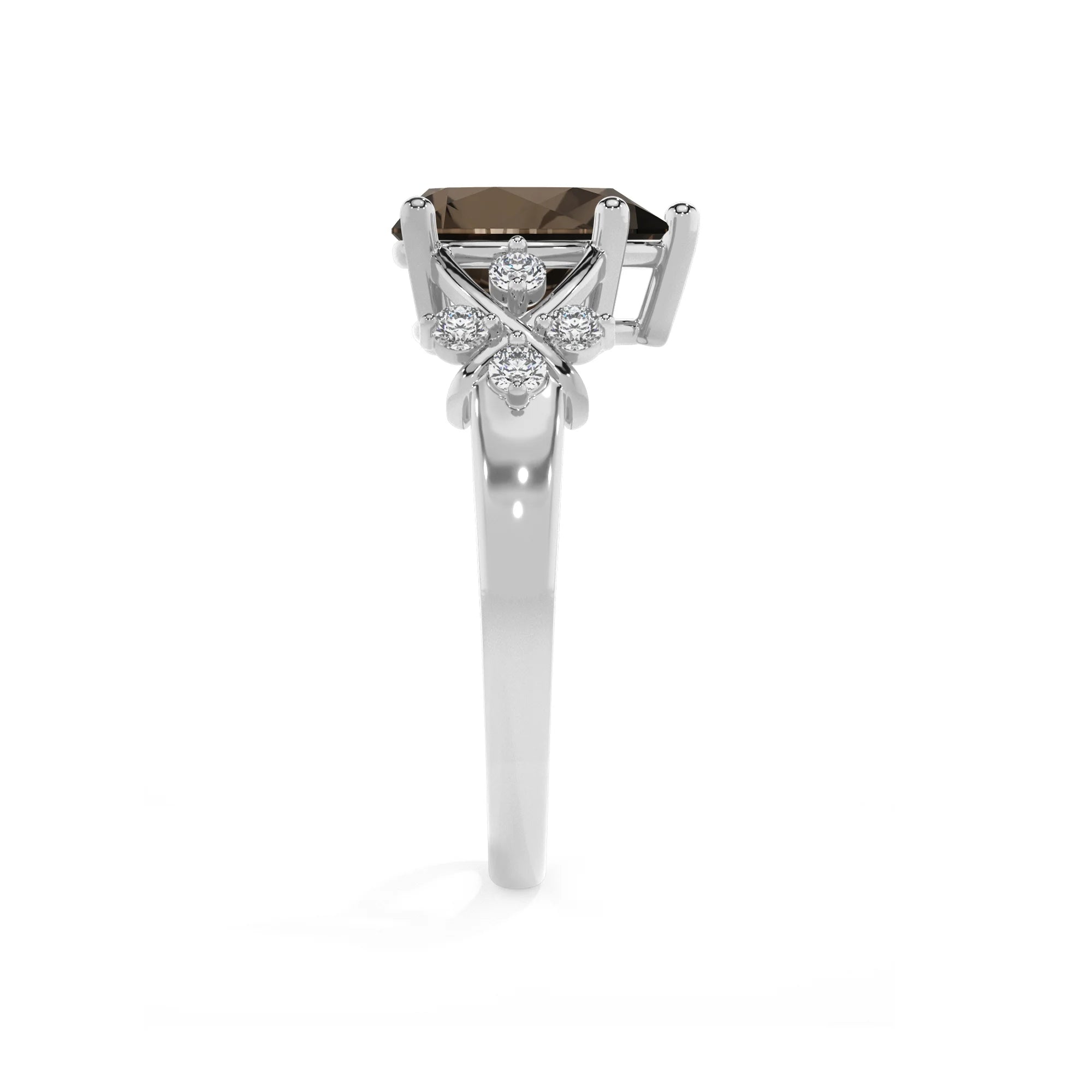 natural smoky-quartz pear solitaire rings in white gold