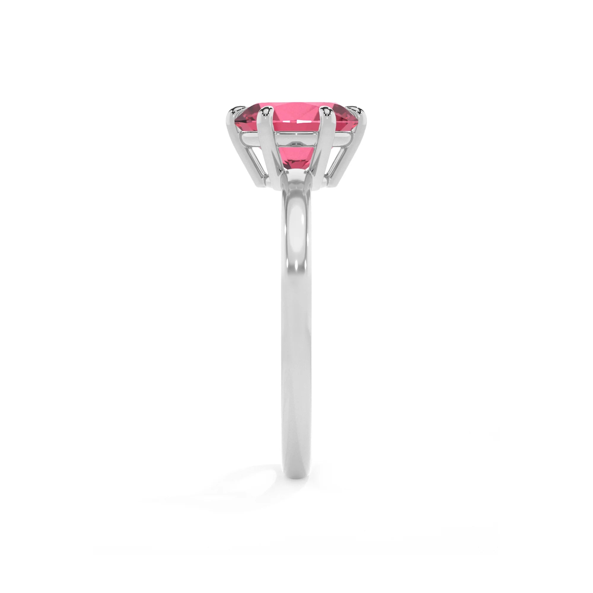 lab grown pink-tourmaline round solitaire rings in platinum
