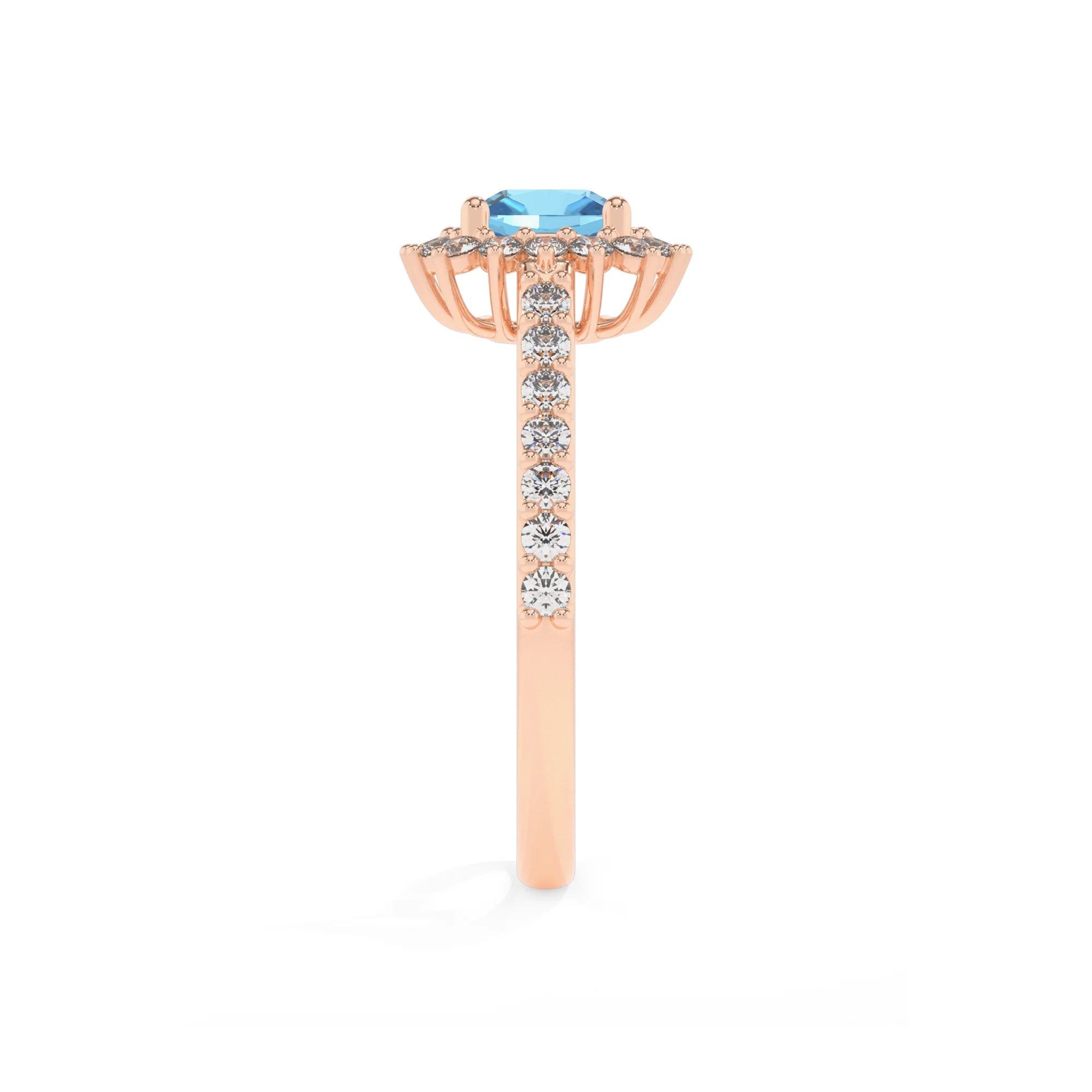 natural swiss-blue-topaz cushion solitaire rings in rose gold