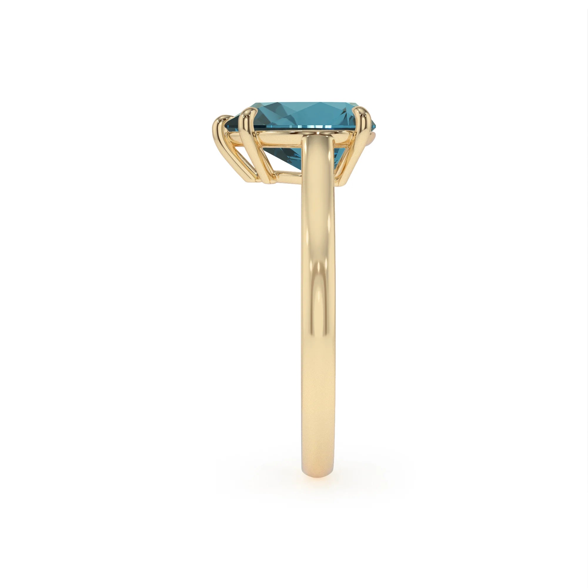 natural london-blue-topaz pear solitaire rings in yellow gold