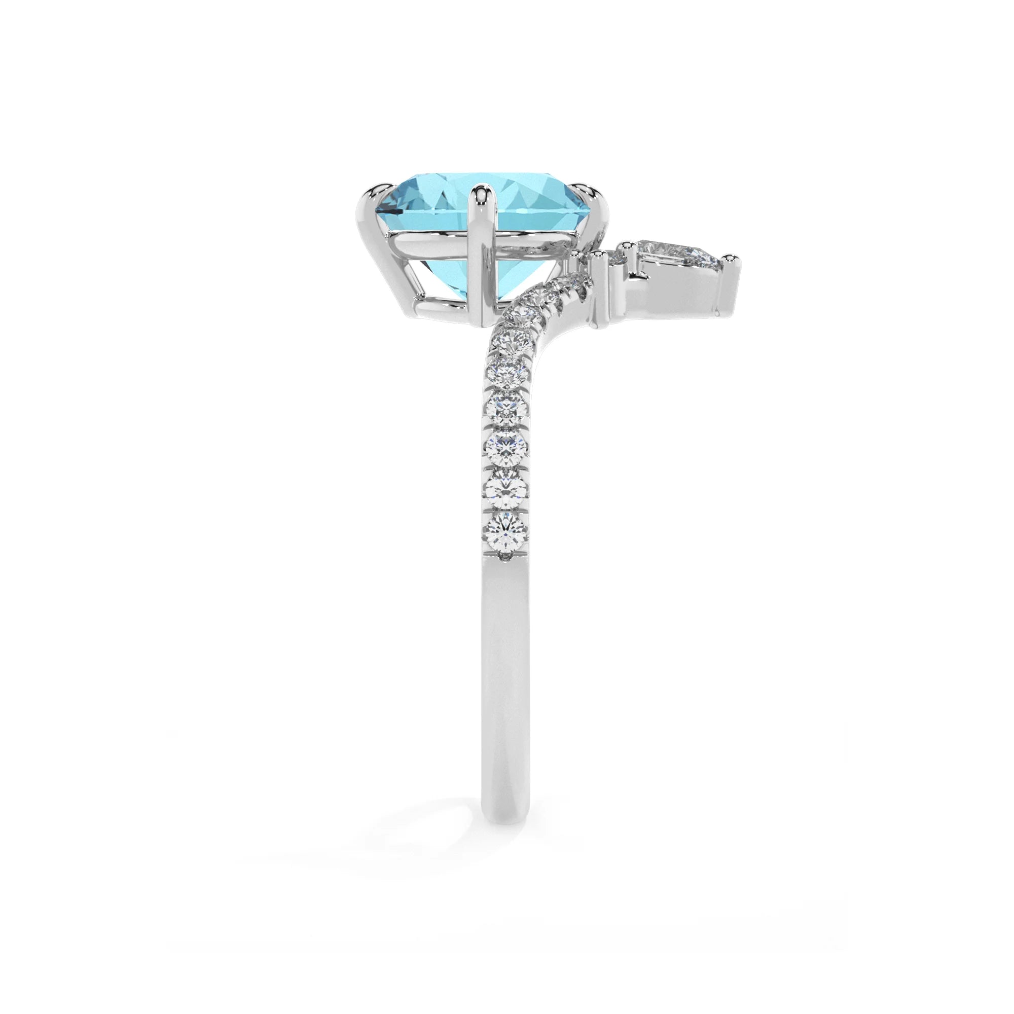 lab grown aquamarine round solitaire rings in white gold