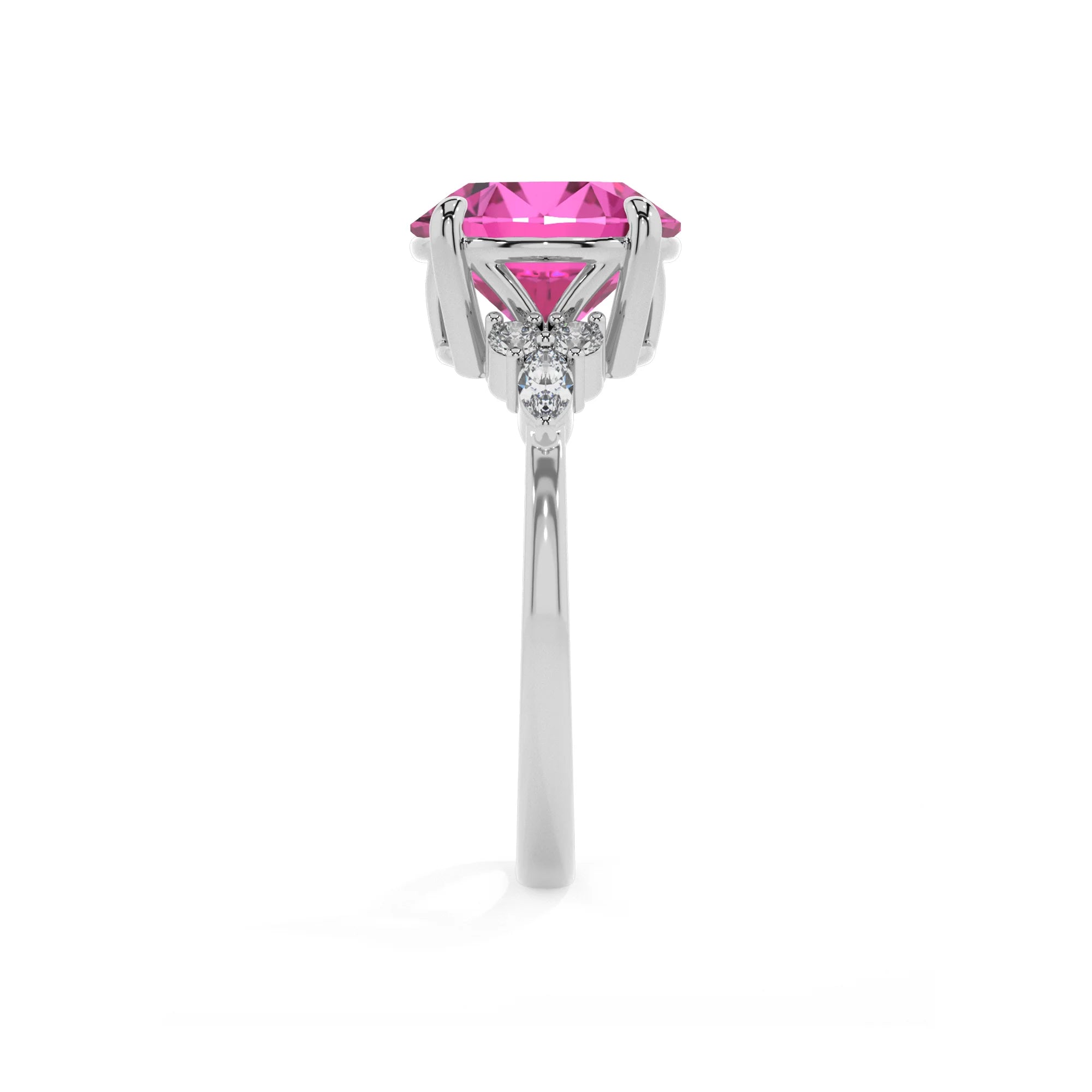 lab grown pink-sapphire round solitaire rings in platinum