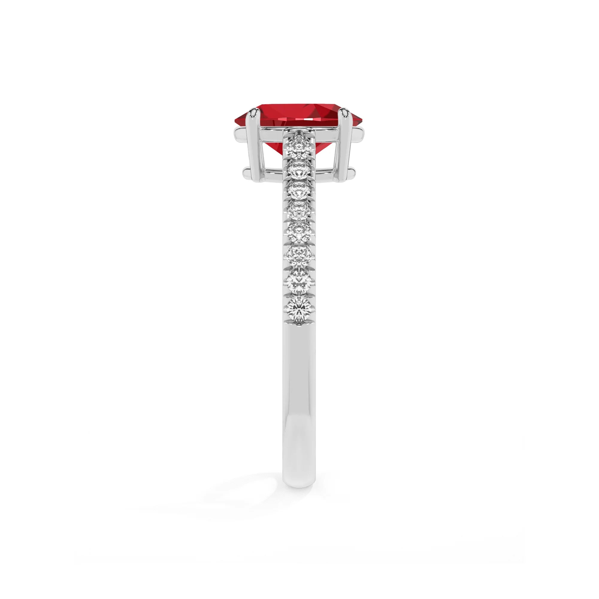 lab grown ruby oval half eternity solitaire engagement rings in sterling silver