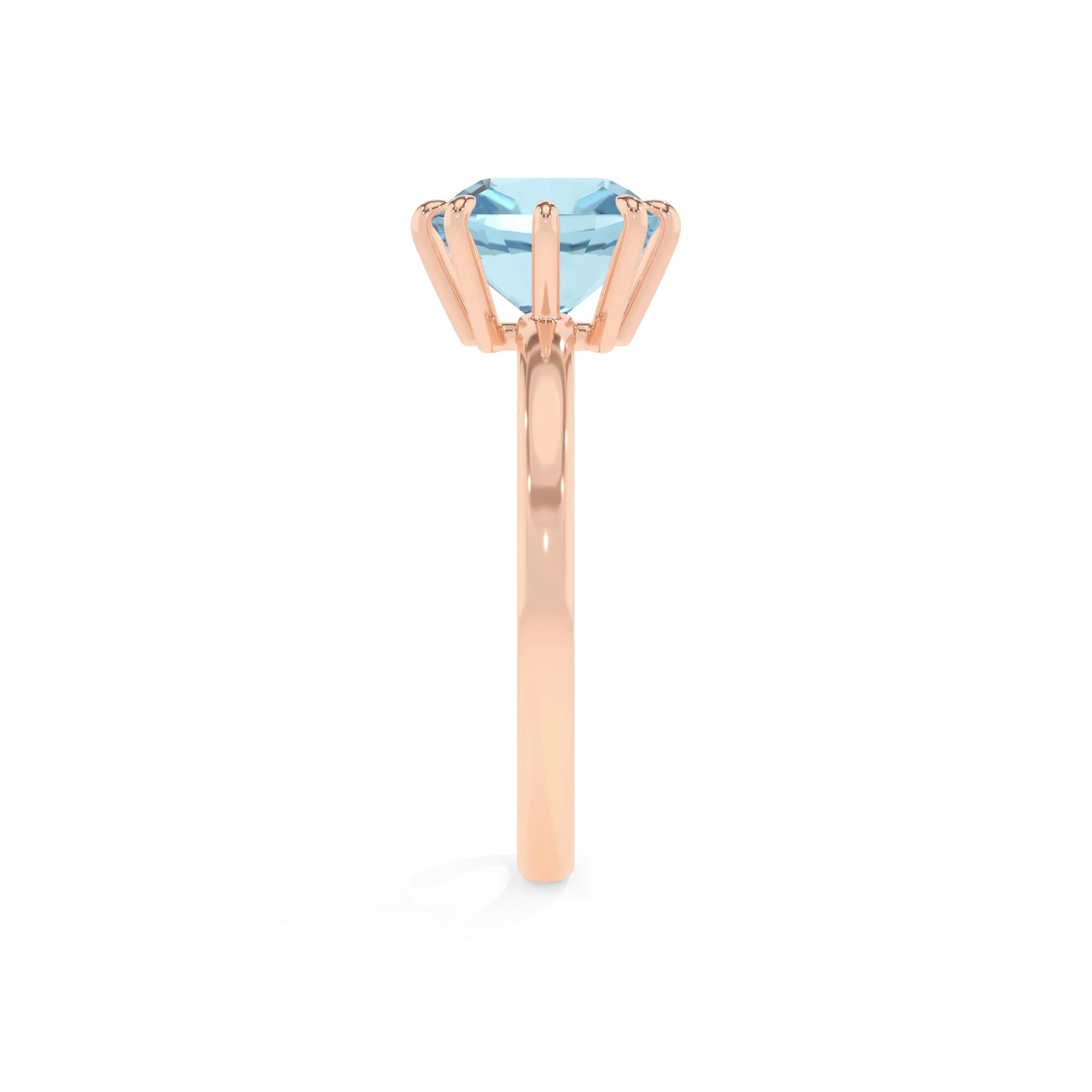 lab grown aquamarine cushion solitaire rings in rose gold