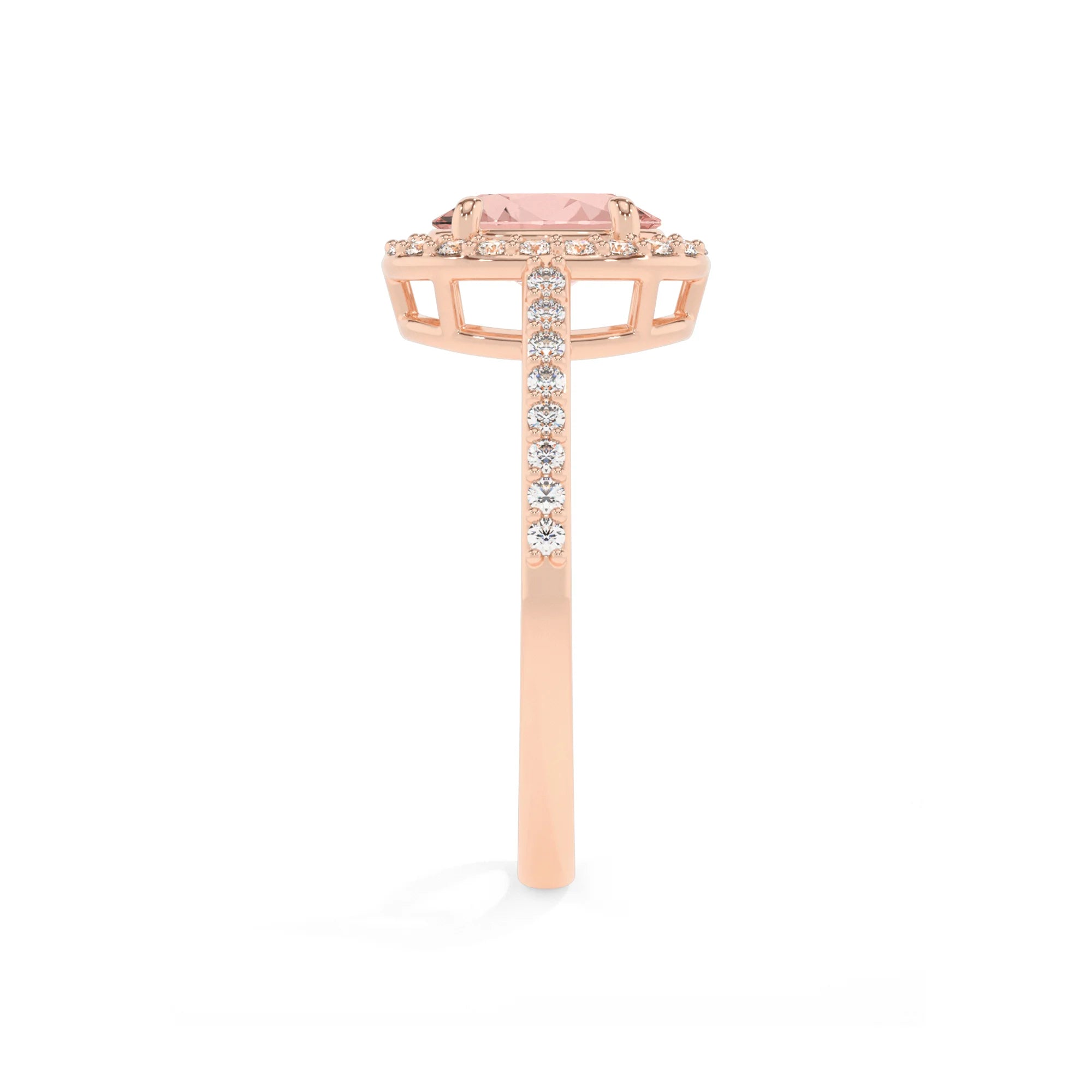 lab grown morganite oval solitaire rings in rose gold