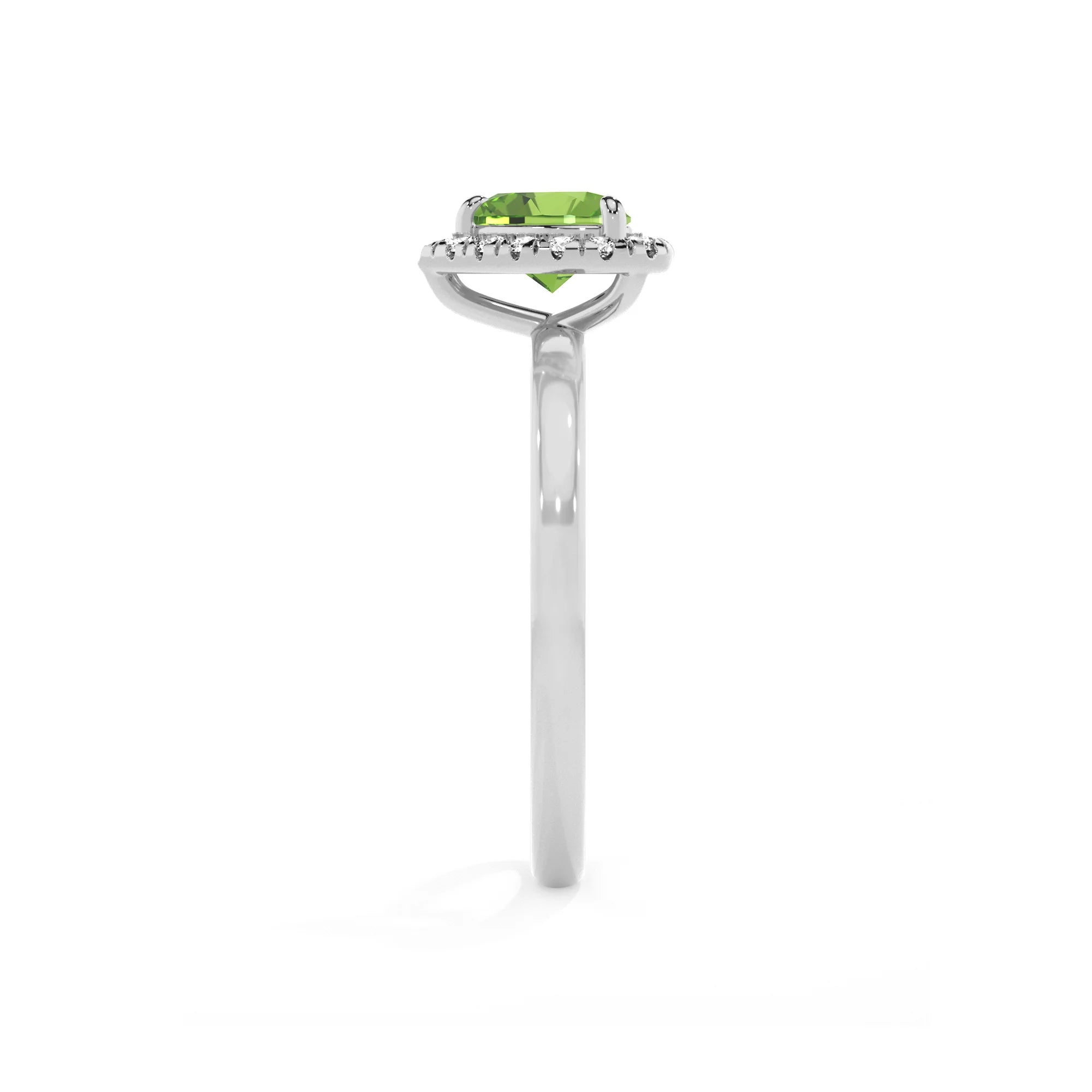 natural peridot heart solitaire rings in white gold