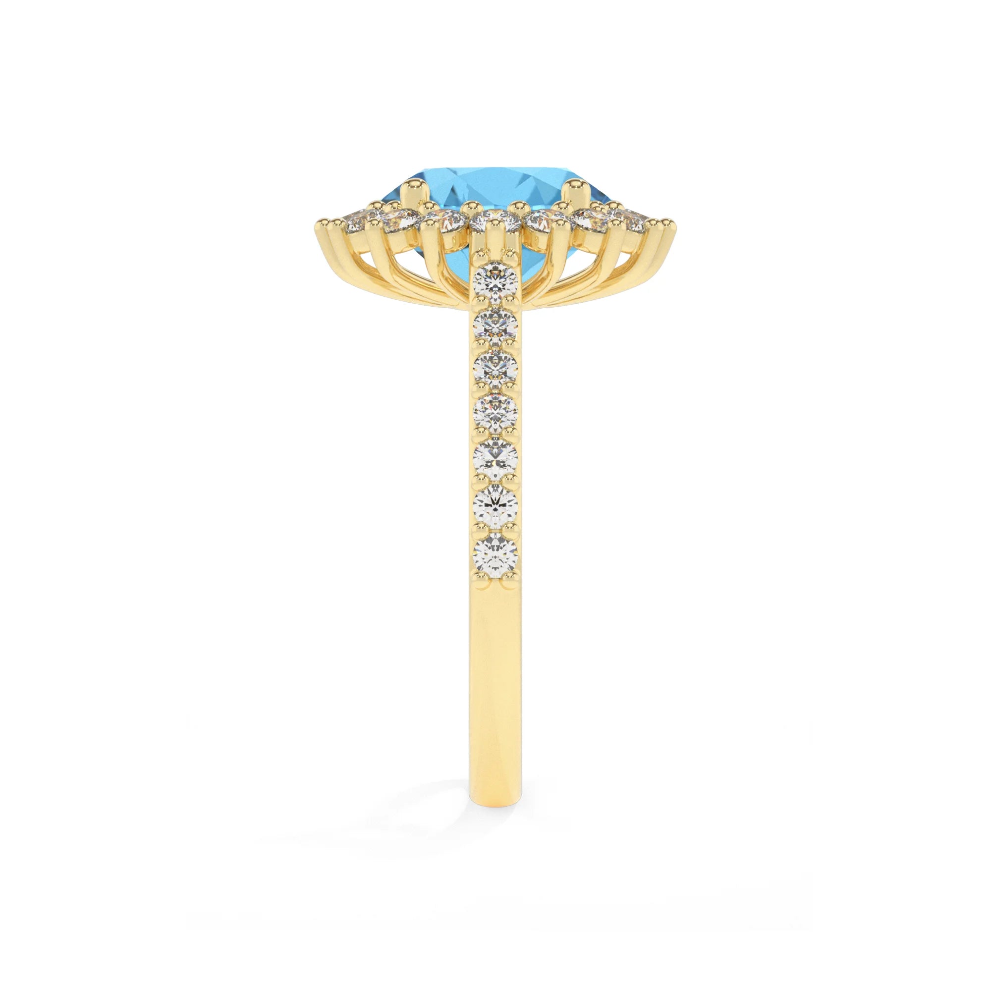 natural swiss-blue-topaz round solitaire rings in yellow gold