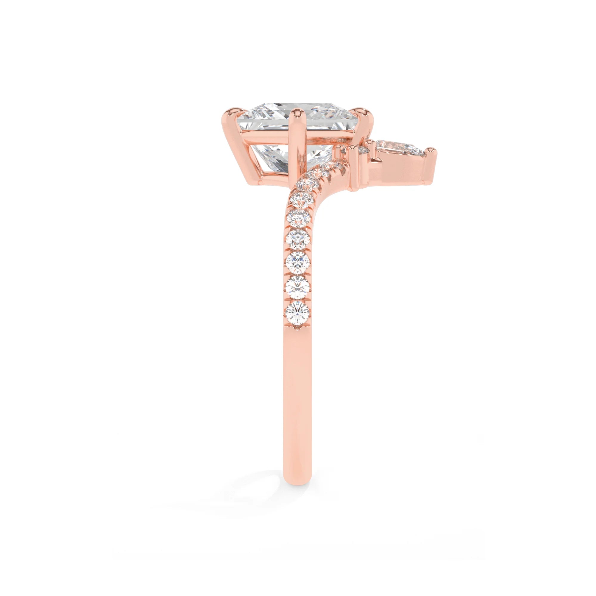 lab grown moissanite princess solitaire rings in rose gold